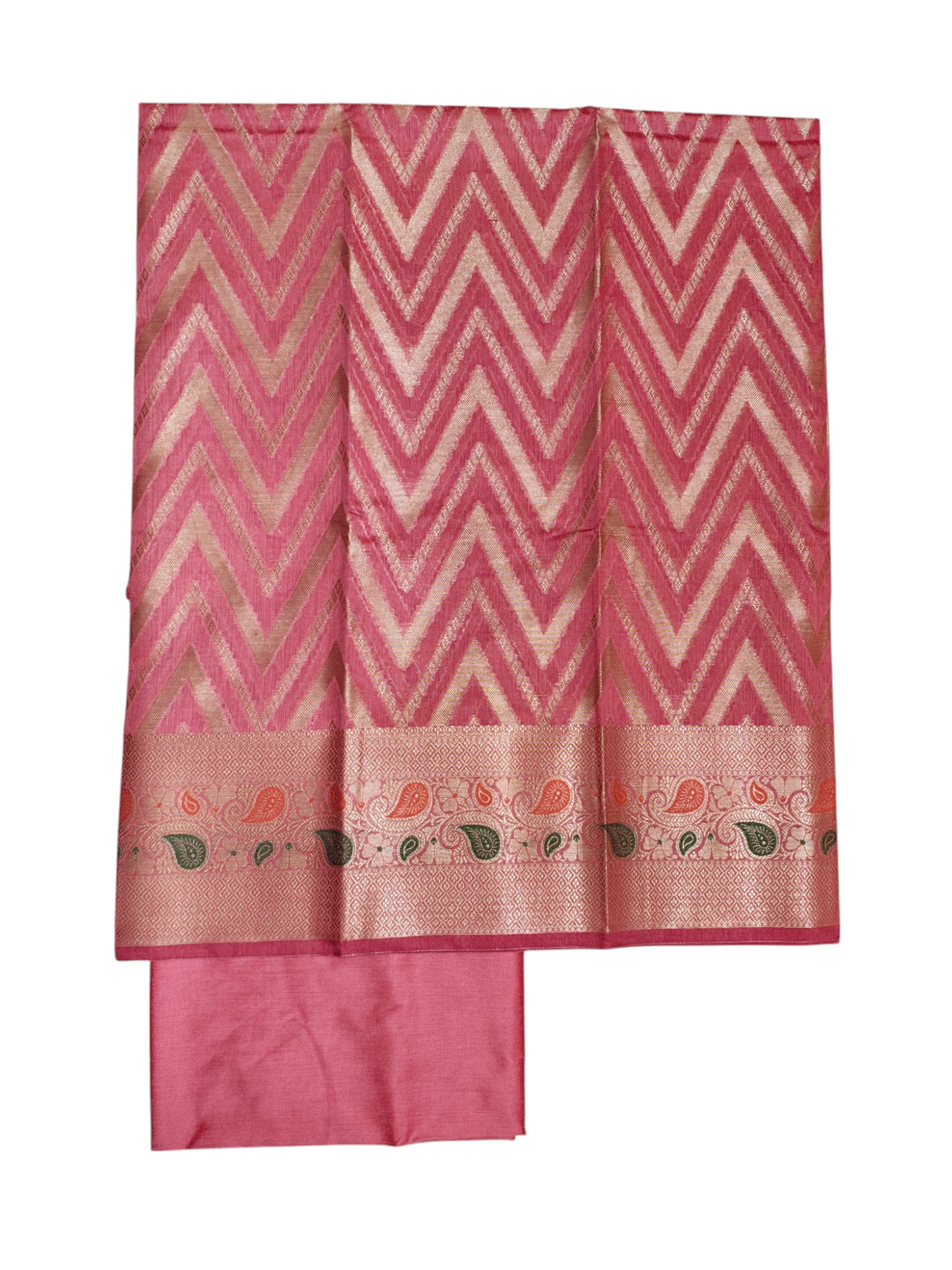 Pink Unstitched Banarasi Cotton Silk Salwar Suit Set with Dupatta for Women