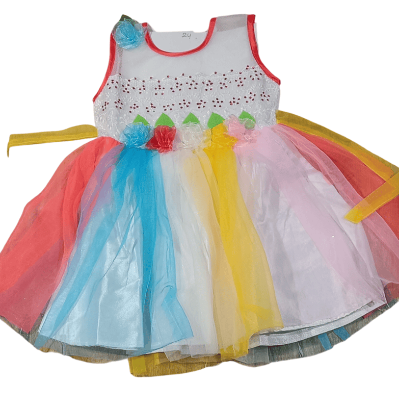 Multicolor Floral Net Frock Dress for Baby Girls – Party Wear D.3/6