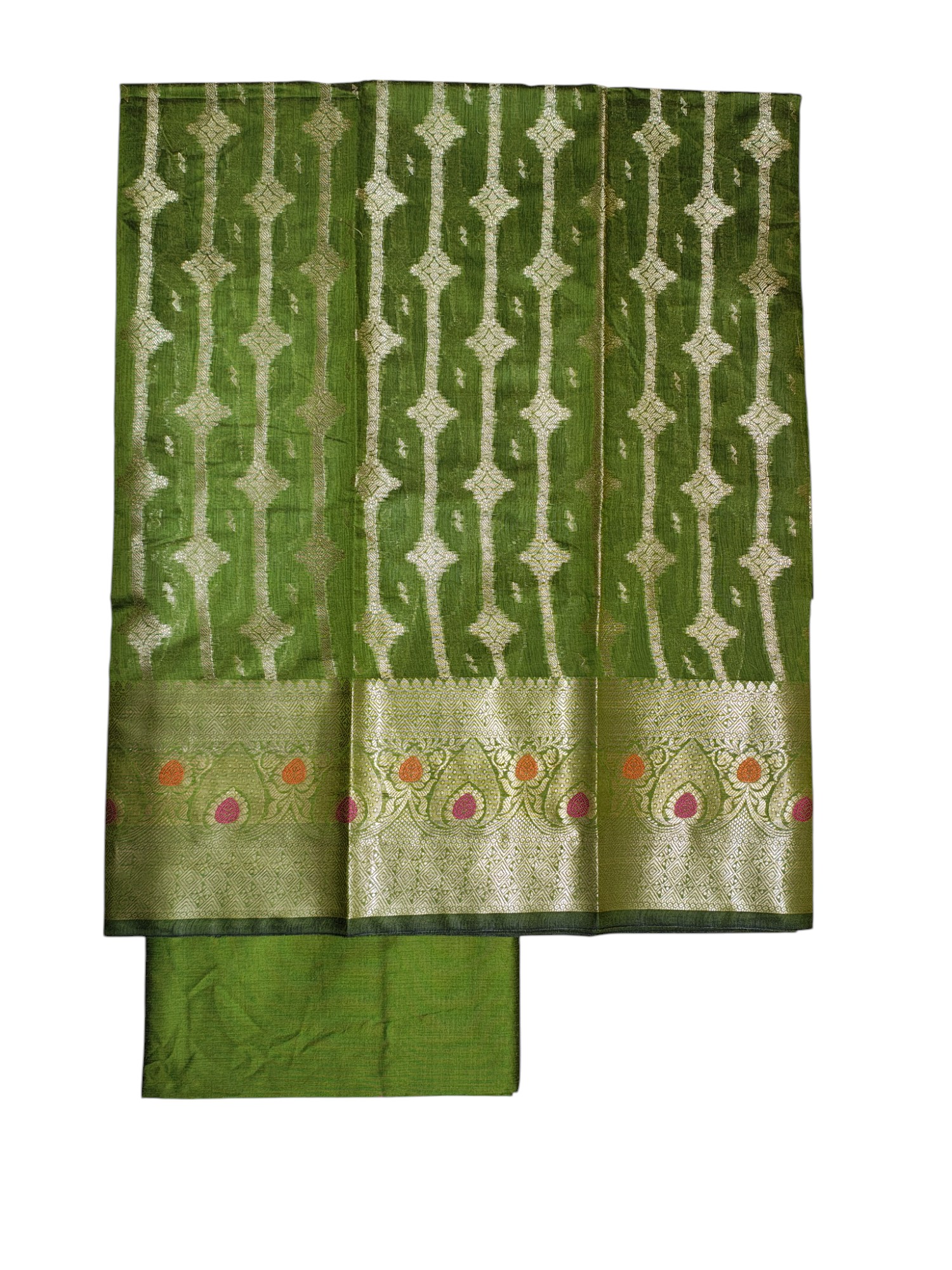 Olive Green Banarasi Cotton Silk Dress Material for Women
