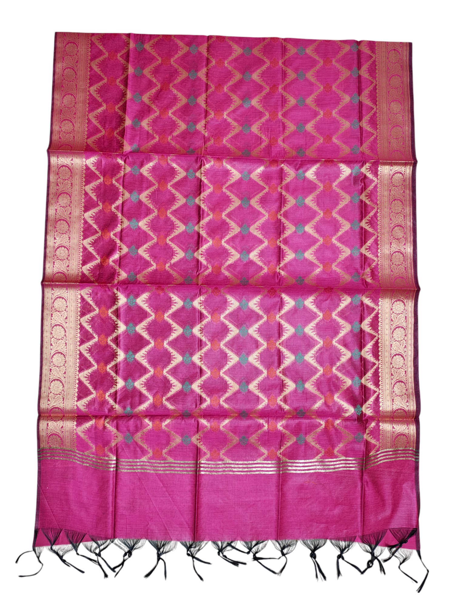 Dark Pink Unstitched Banarasi Cotton Silk Dress Material for Women