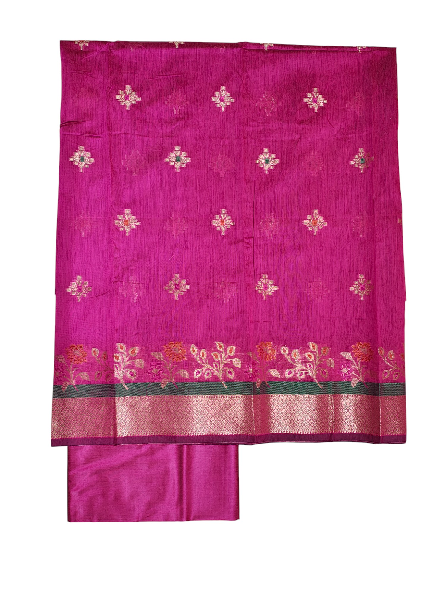Dark Pink Unstitched Banarasi Cotton Silk Dress Material for Women