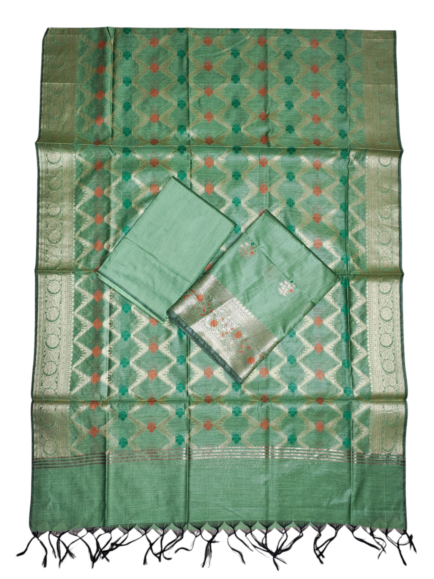 Green Banarasi Dress Material for Women