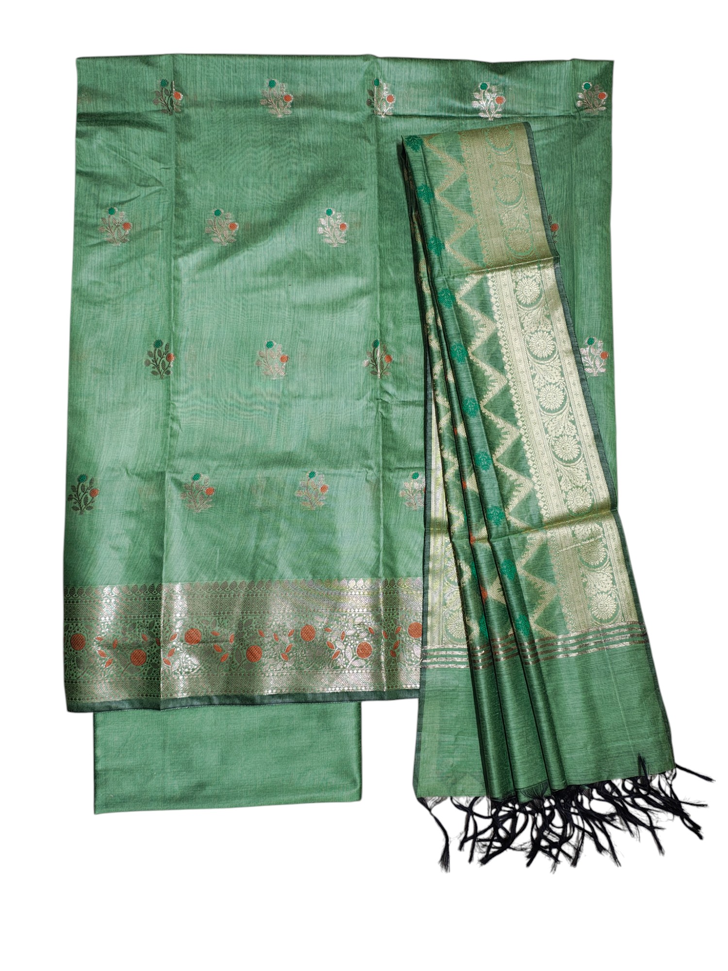 Green Banarasi Dress Material for Women