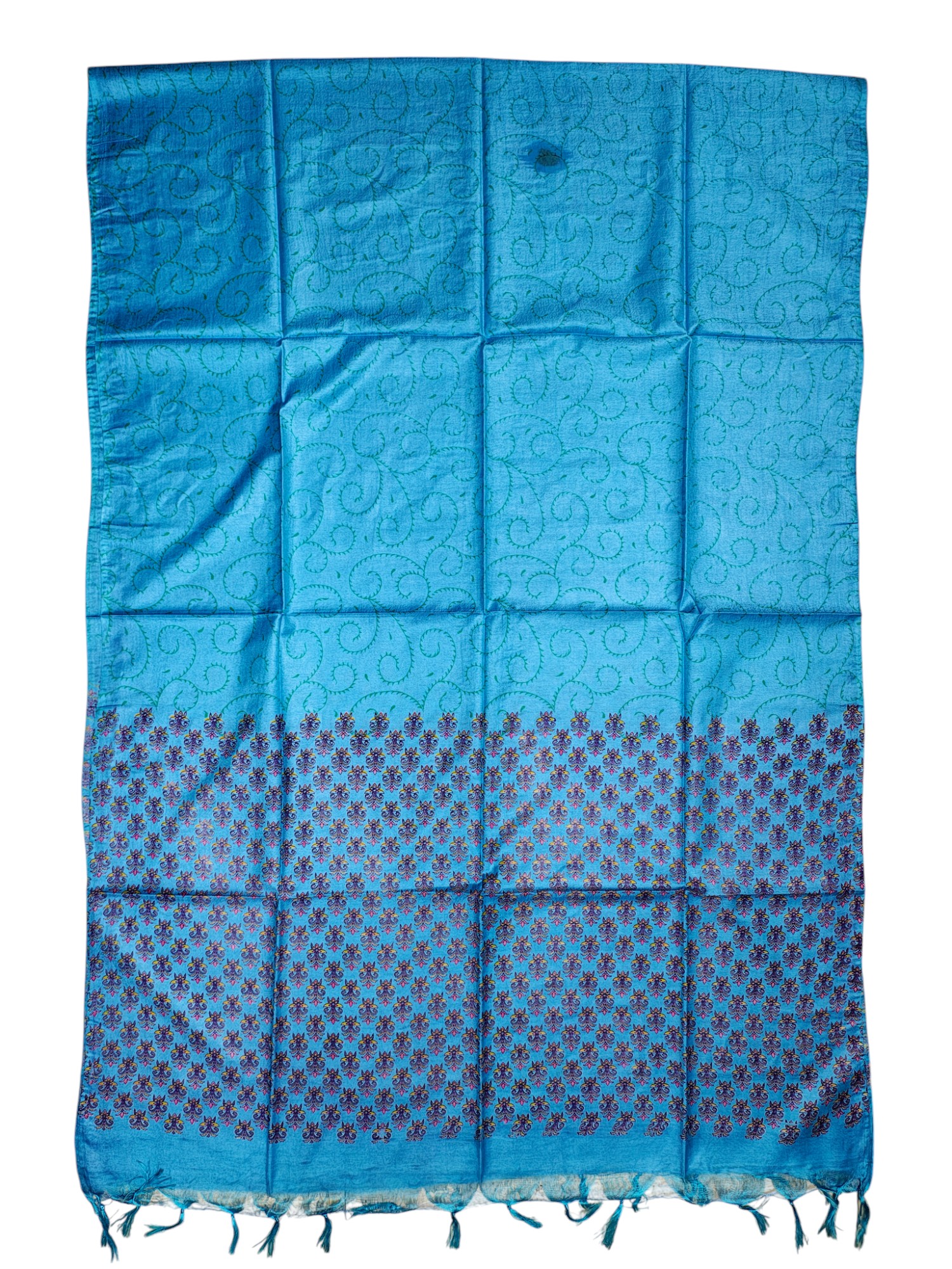 Blue Unstitched Block Print Silk Salwar Suit Dress Material with Dupatta