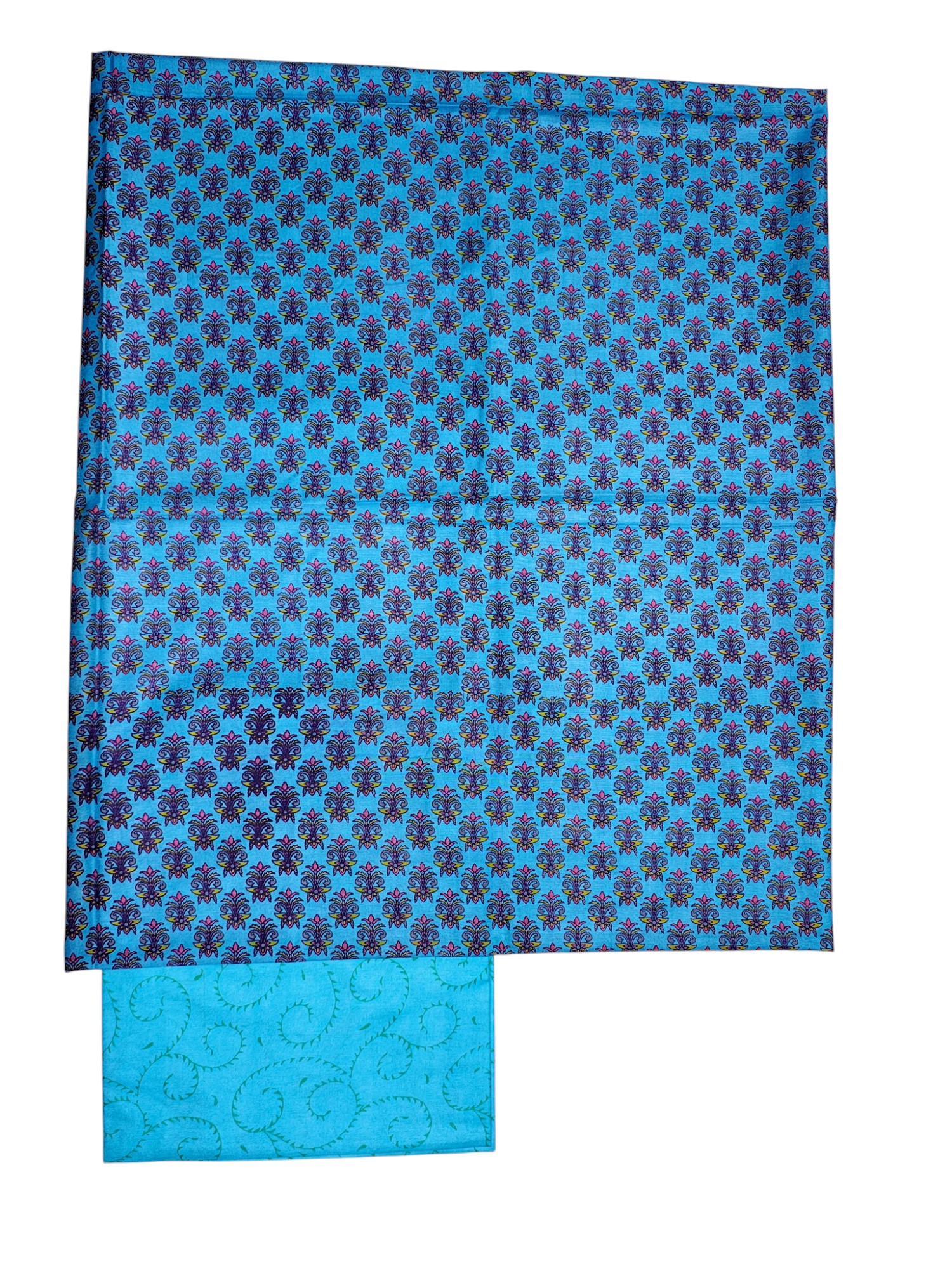 Blue Unstitched Block Print Silk Salwar Suit Dress Material with Dupatta