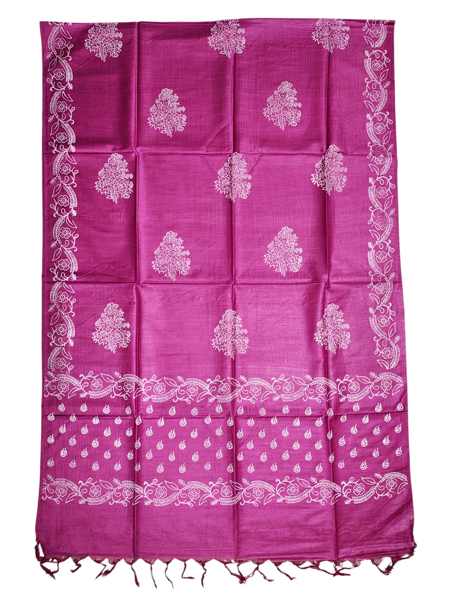 Batik Print Dark Pink Unstitched Katan Silk Salwar Suit Dress Material with Dupatta