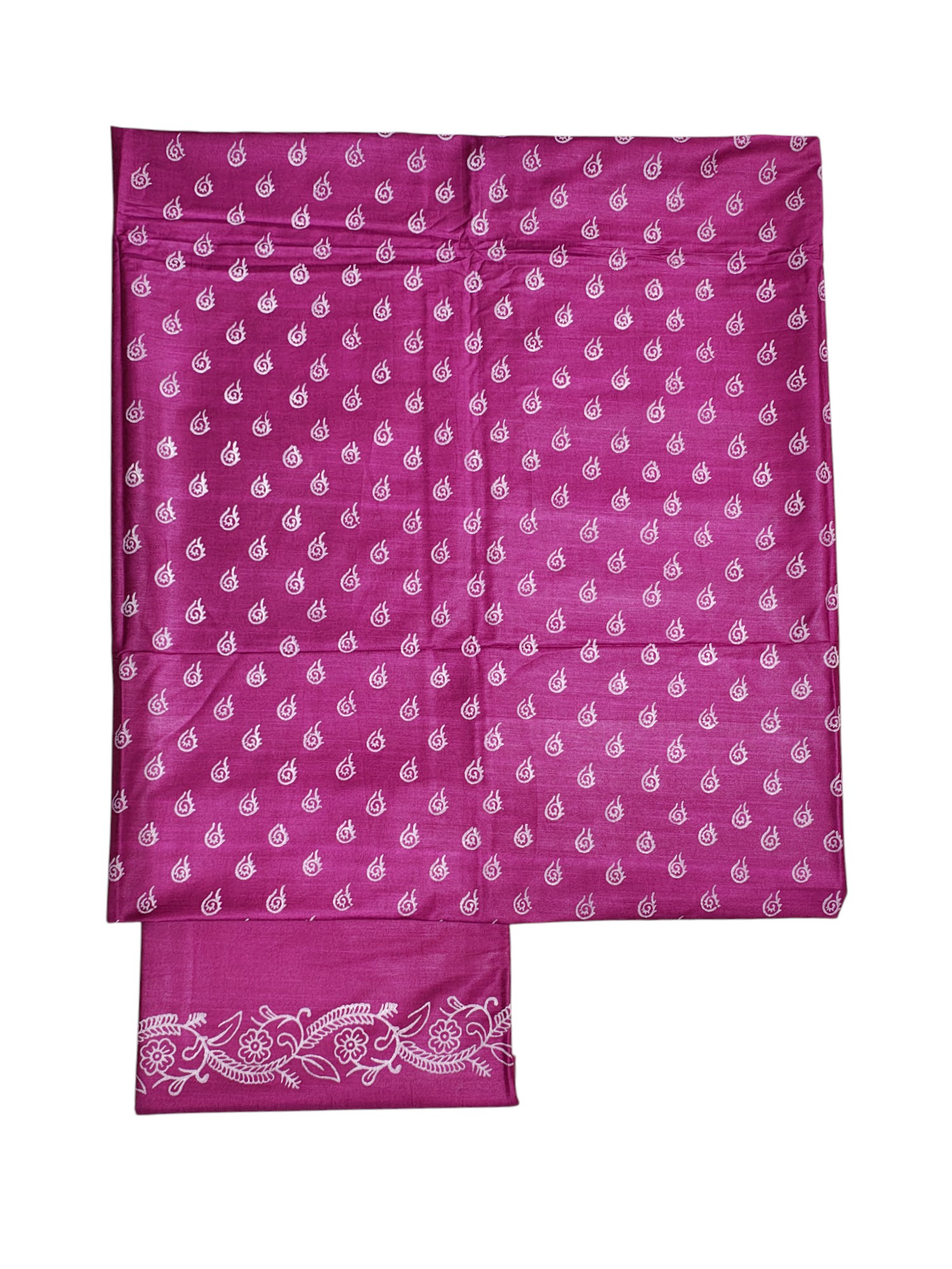 Batik Print Dark Pink Unstitched Katan Silk Salwar Suit Dress Material with Dupatta