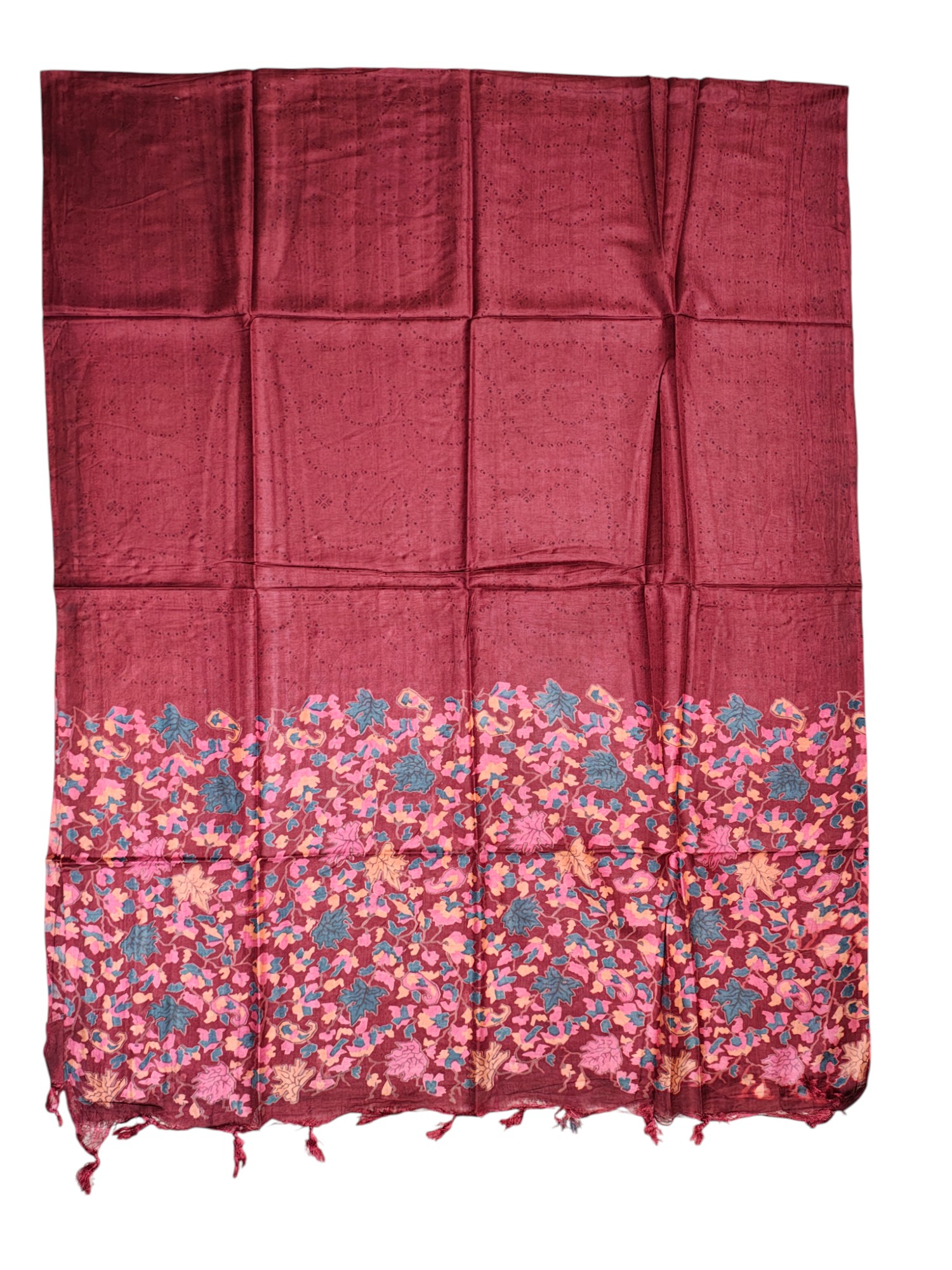 Maroon Ajrakh Block Print Silk Dress Material with Dupatta