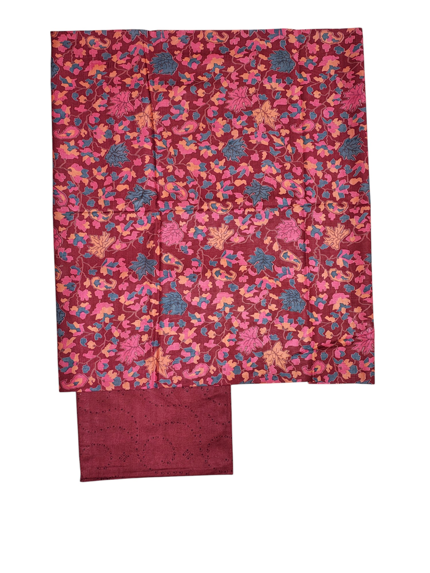 Maroon Ajrakh Block Print Silk Dress Material with Dupatta