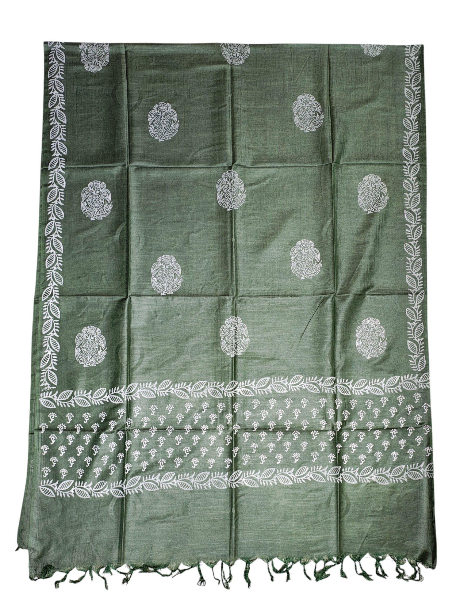 Green Unstitched Batik Print Silk Salwar Suit Dress Material with Dupatta