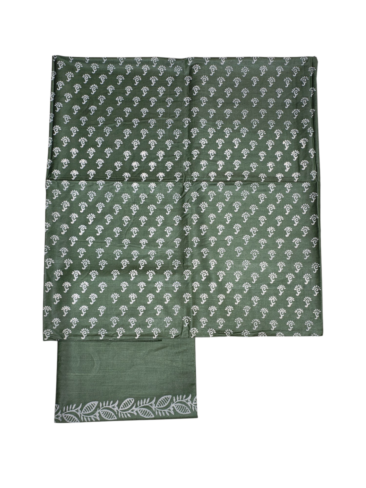 Green Unstitched Batik Print Silk Salwar Suit Dress Material with Dupatta