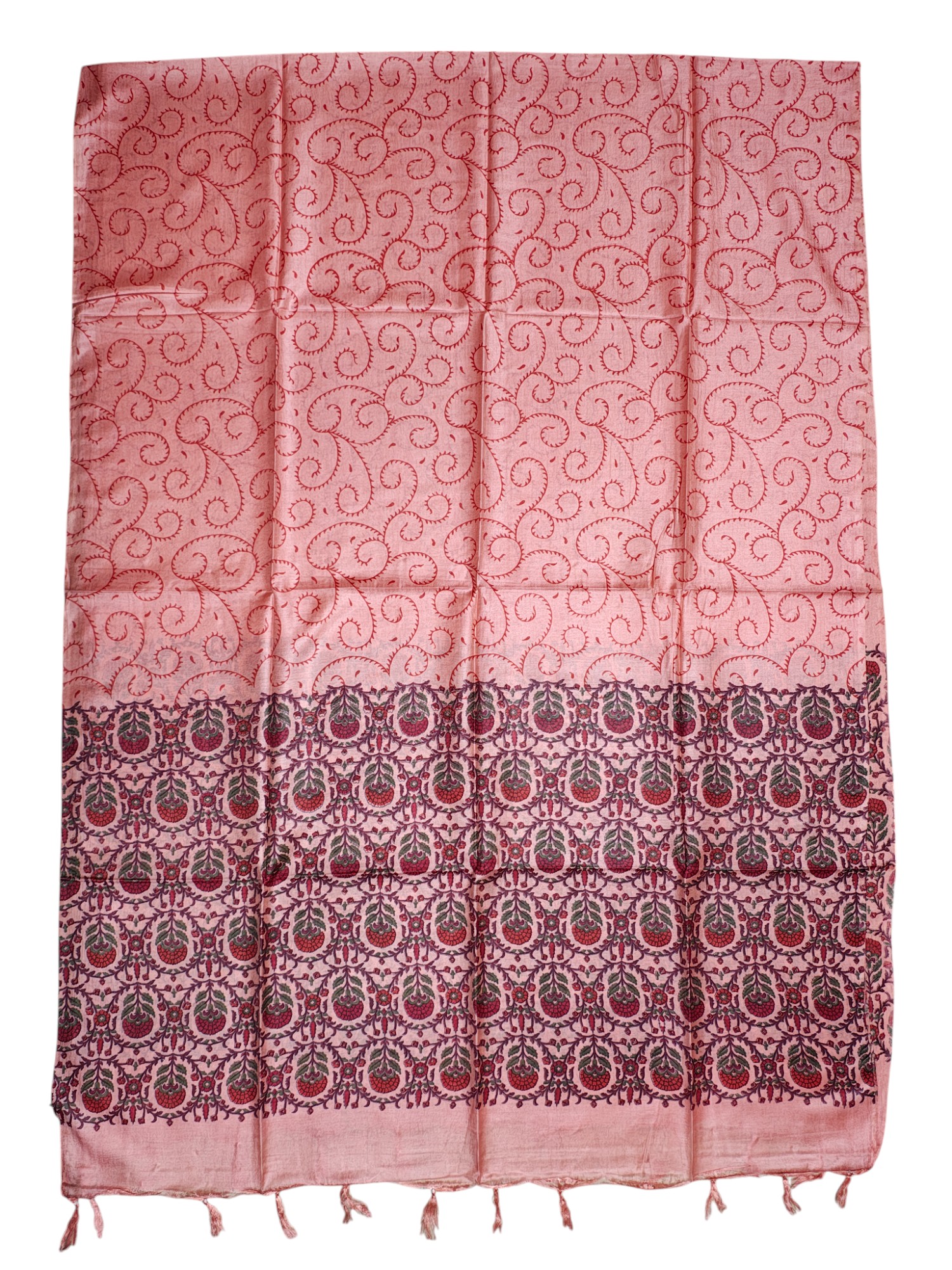 Peach Block Print Unstitched Silk Salwar Suit Dress Material with Dupatta