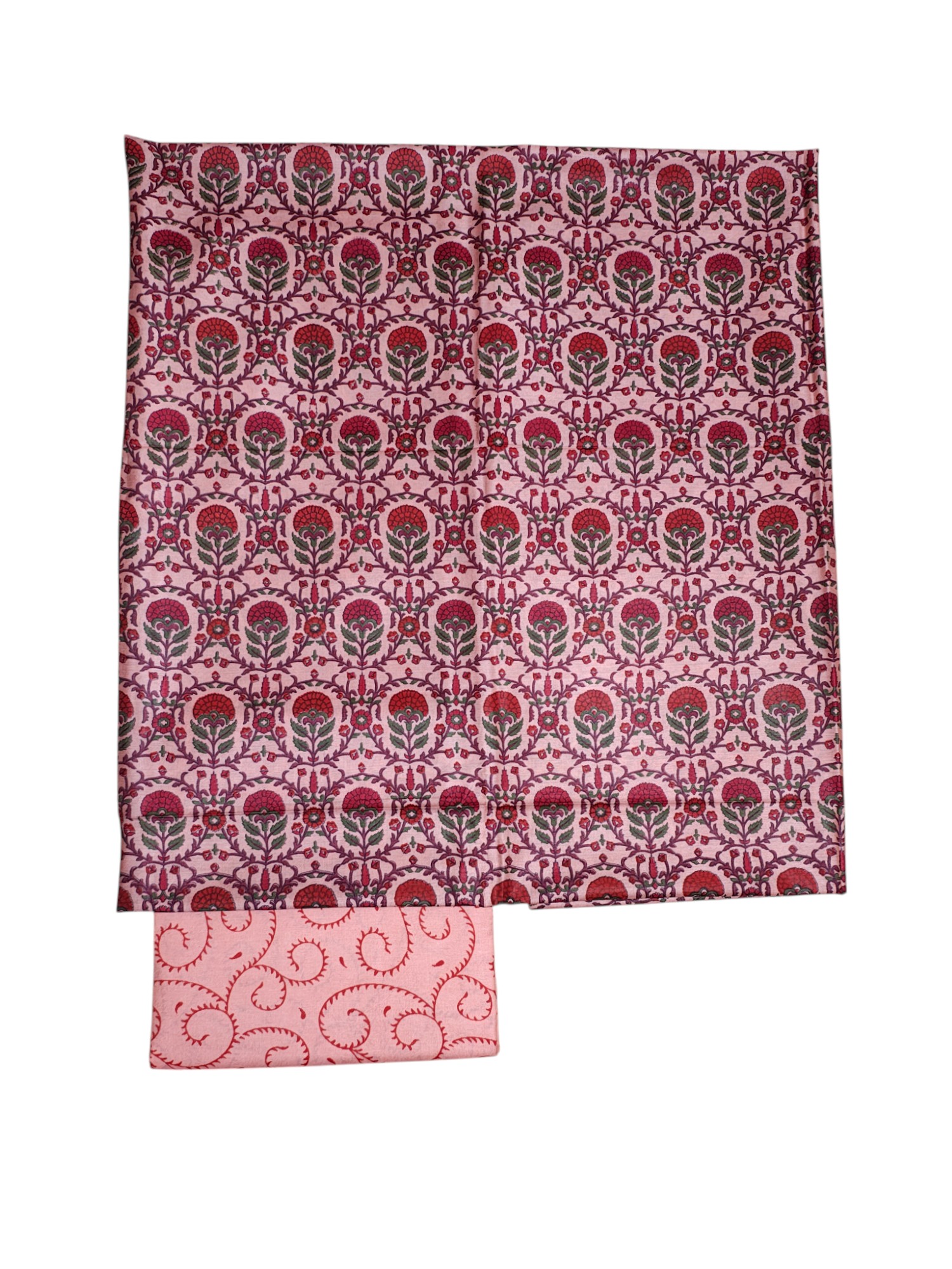 Peach Block Print Unstitched Silk Salwar Suit Dress Material with Dupatta