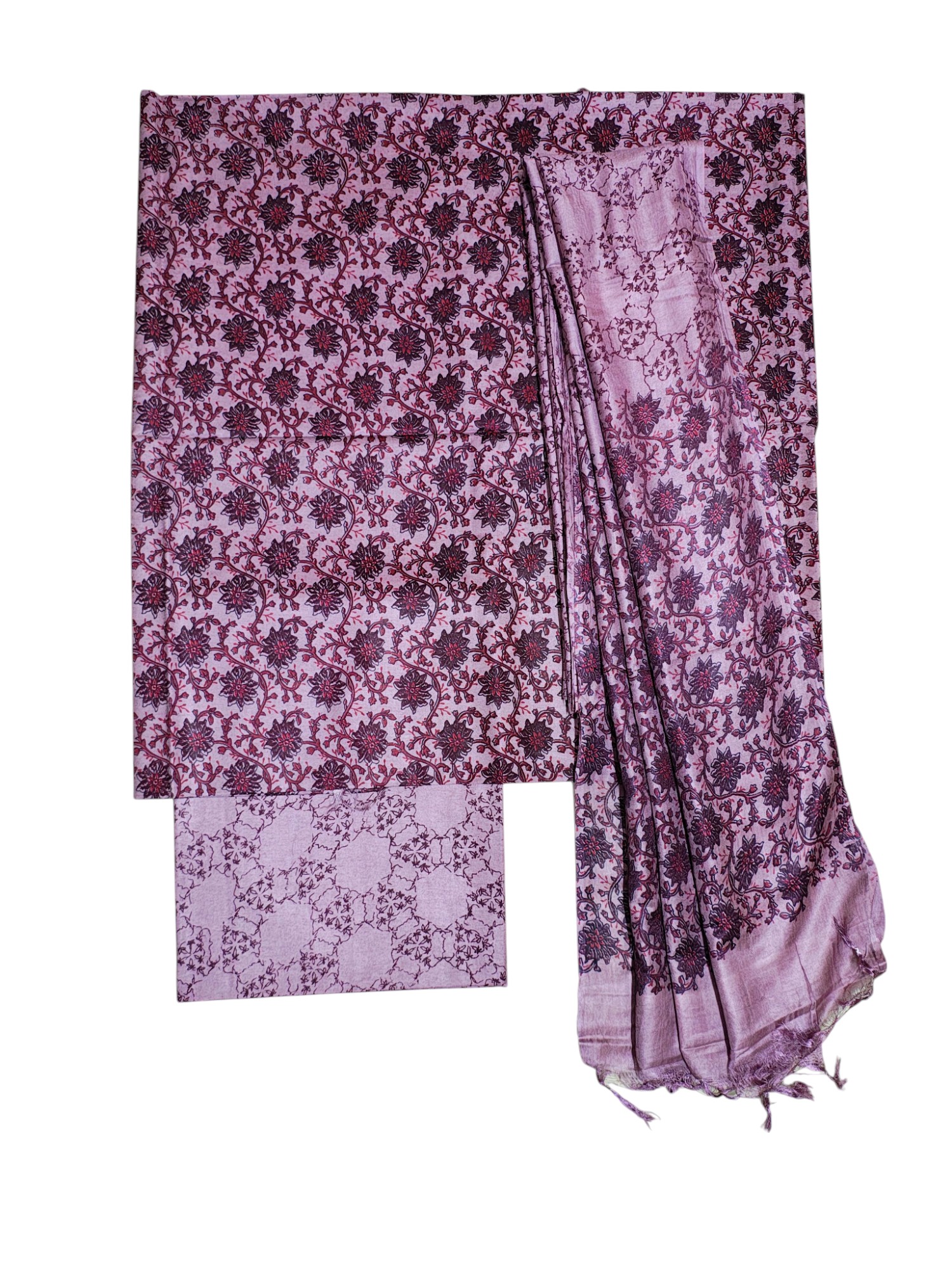 Dark Plum Ajrakh Block Print Silk Salwar Suit Set for Women