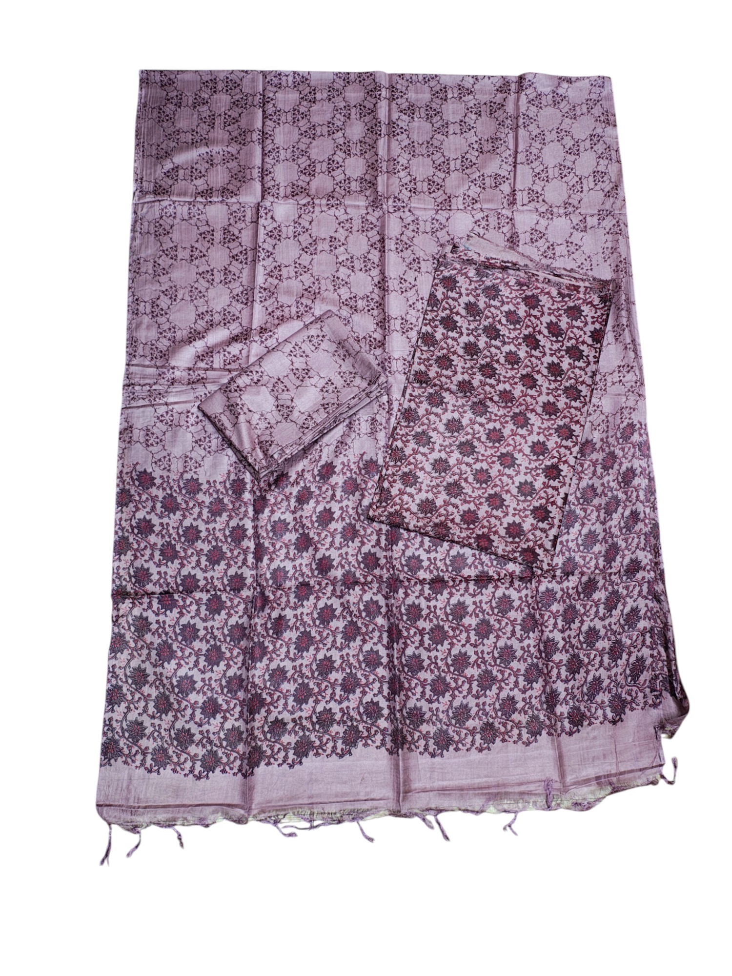 Dark Plum Ajrakh Block Print Silk Salwar Suit Set for Women
