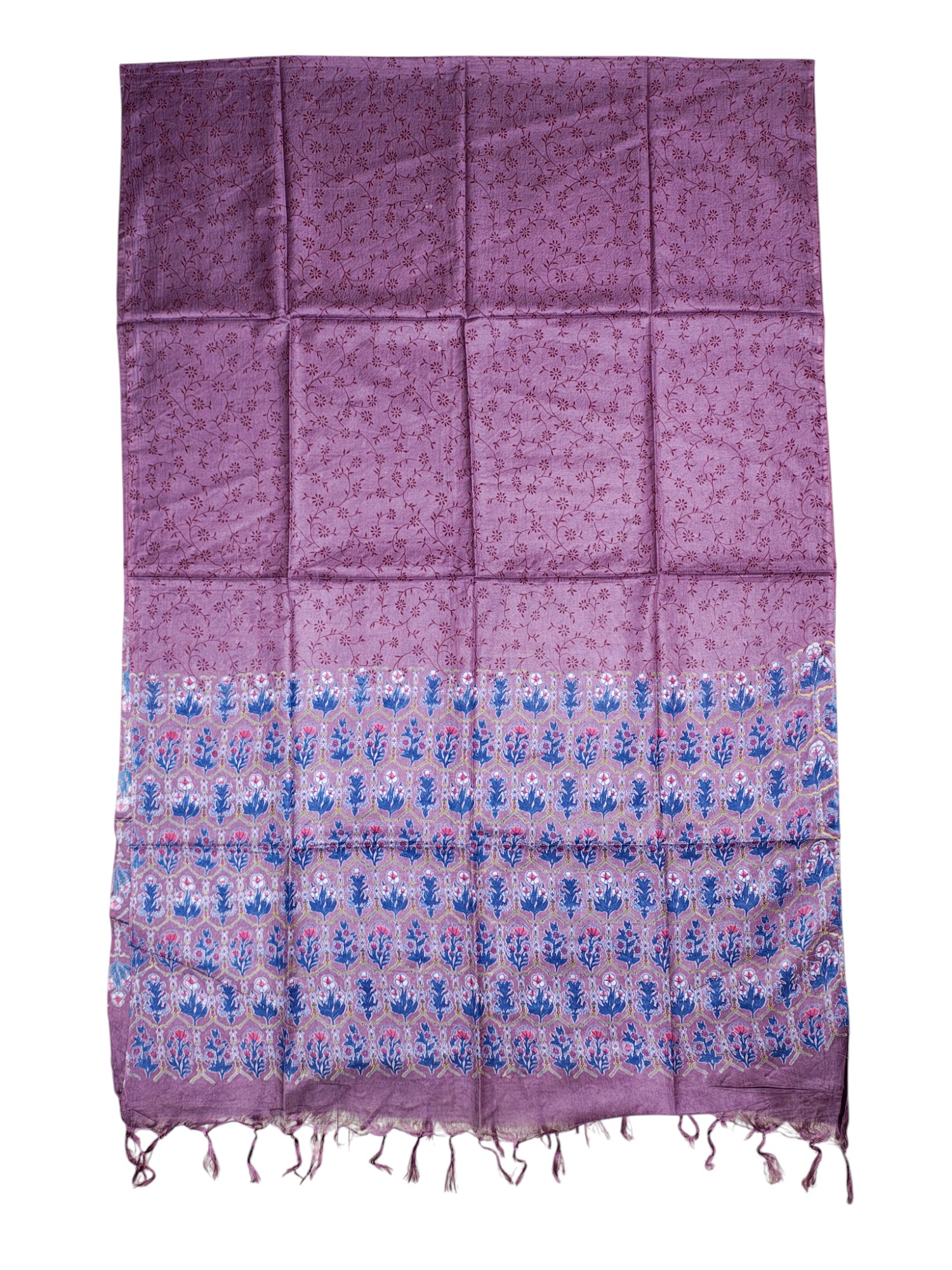 Light Plum Unstitched Block Print Silk Salwar Suit Dress Material with Dupatta