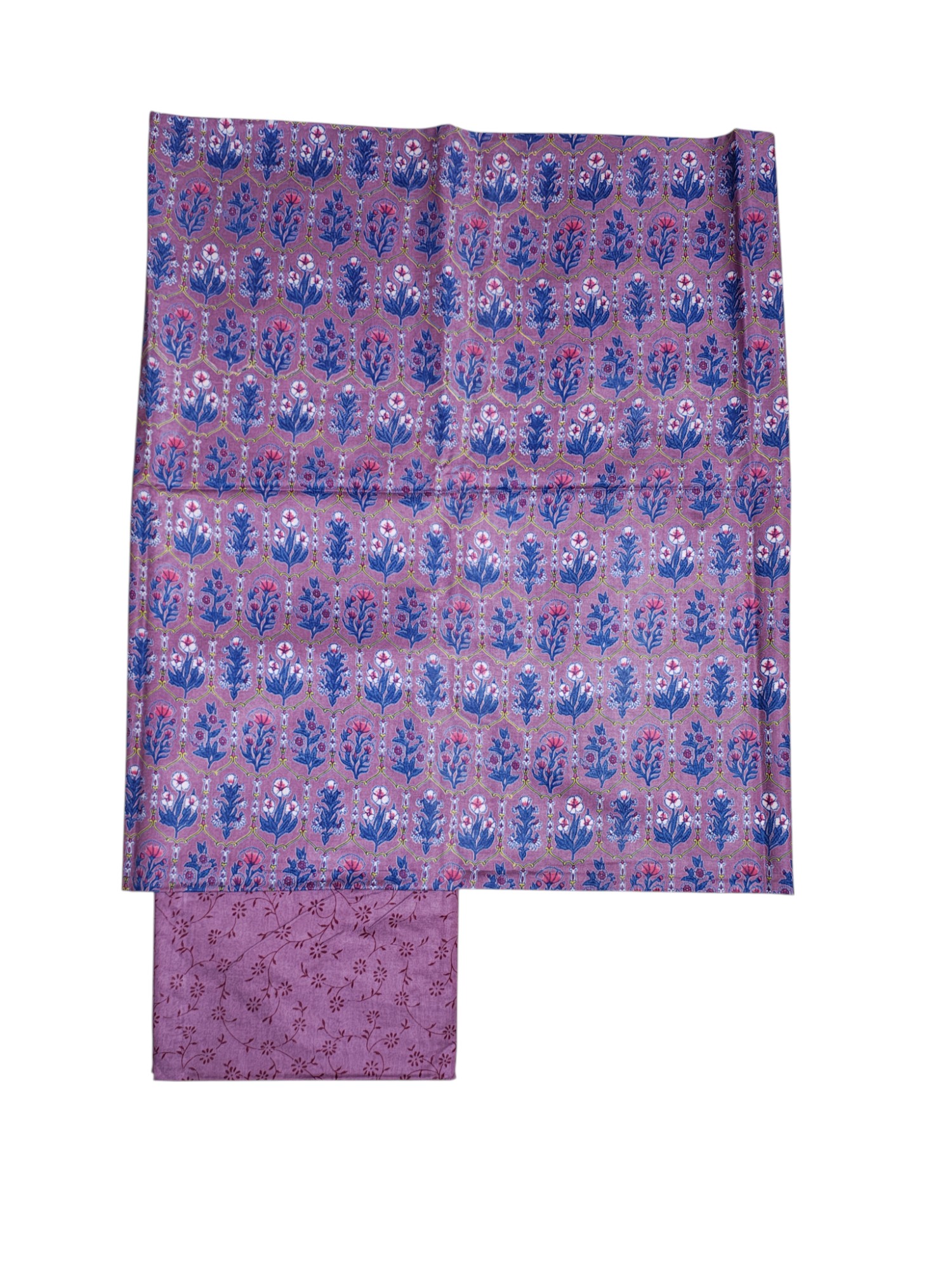 Light Plum Unstitched Block Print Silk Salwar Suit Dress Material with Dupatta
