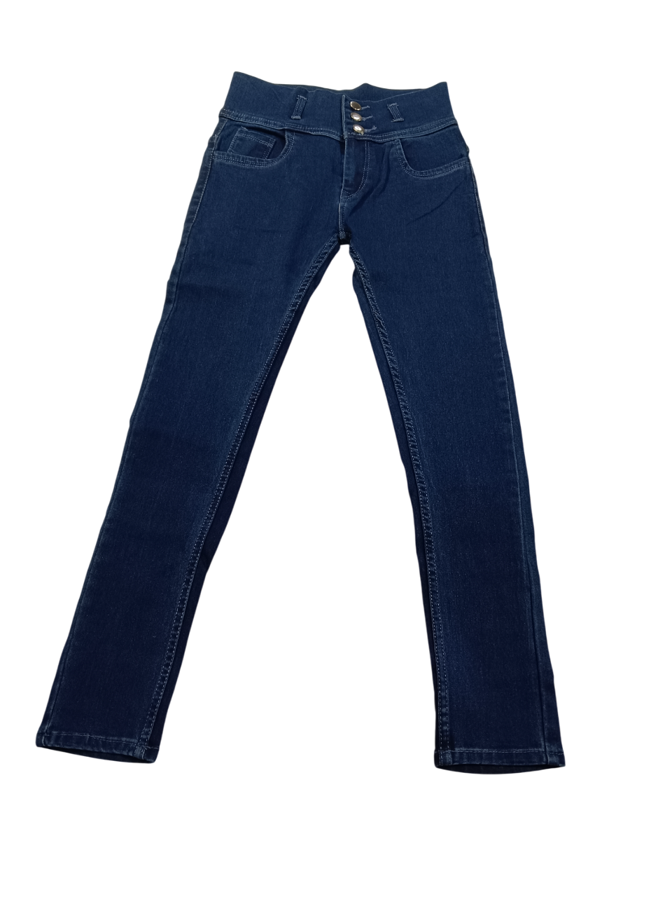 Women’s High-Waist Triple Button Skinny Jeans – Dark Blue D.403