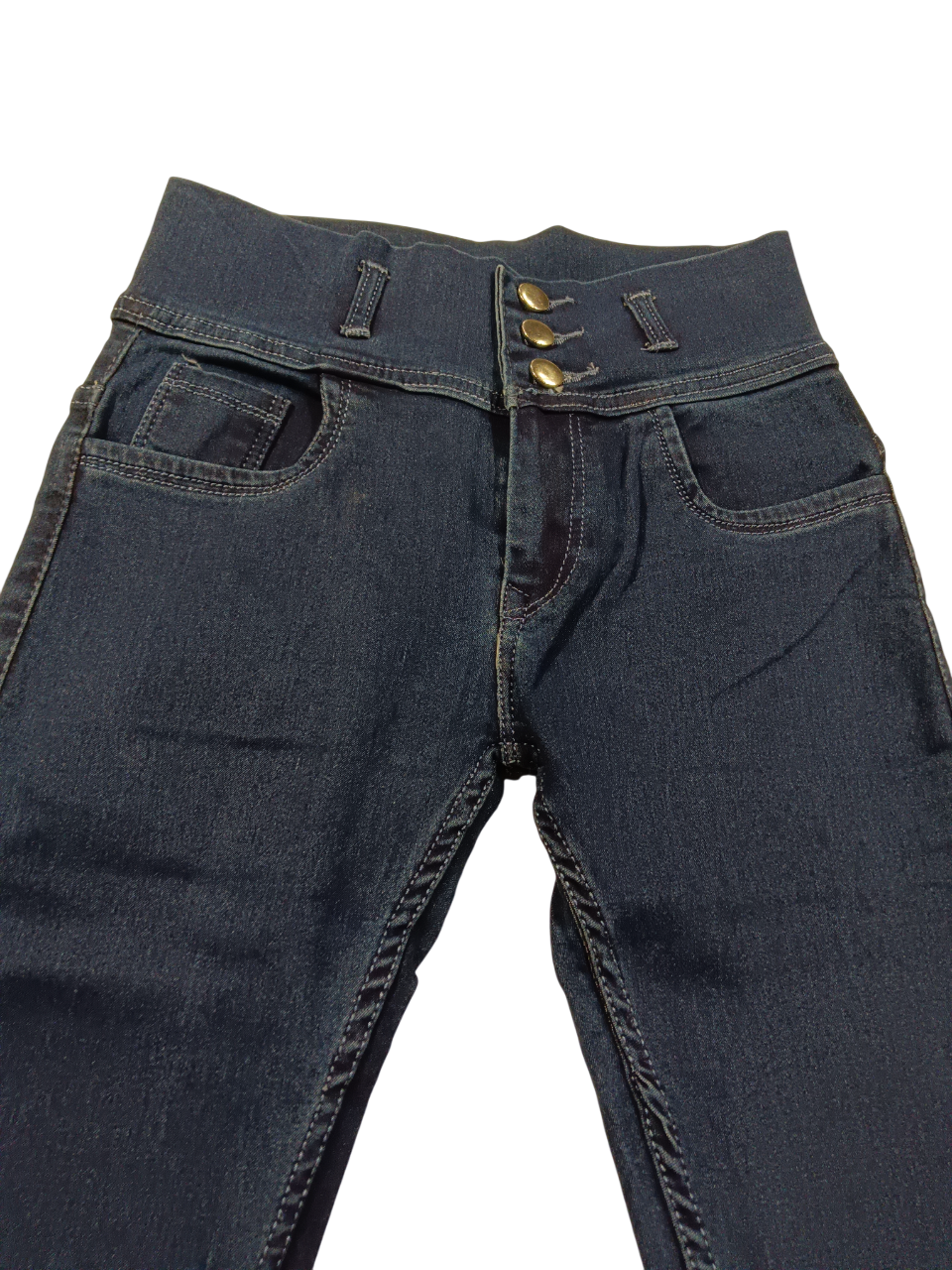 Women’s High-Waist Triple Button Skinny Jeans – Dark Blue D.403