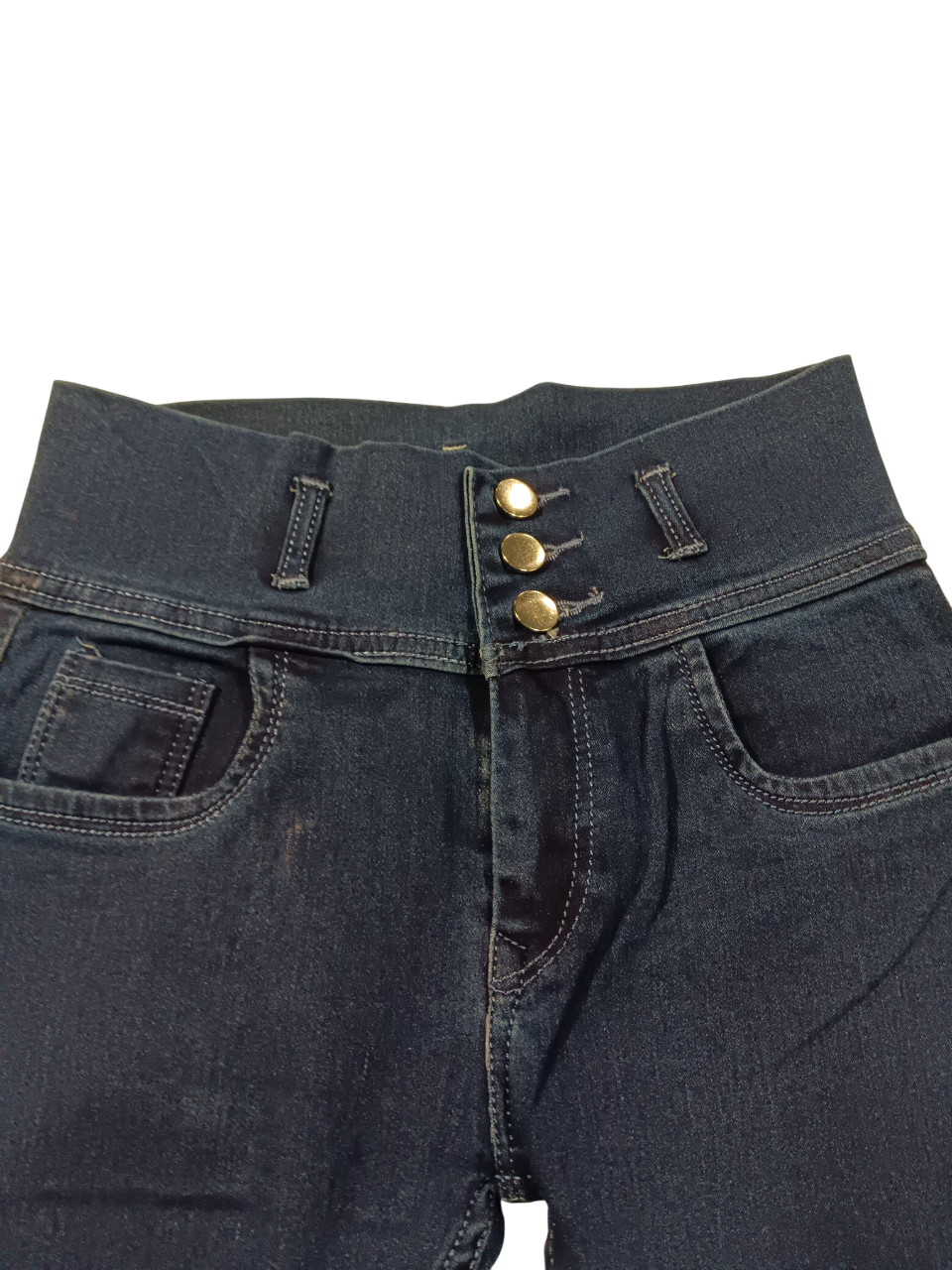 Women’s High-Waist Triple Button Skinny Jeans – Dark Blue D.403
