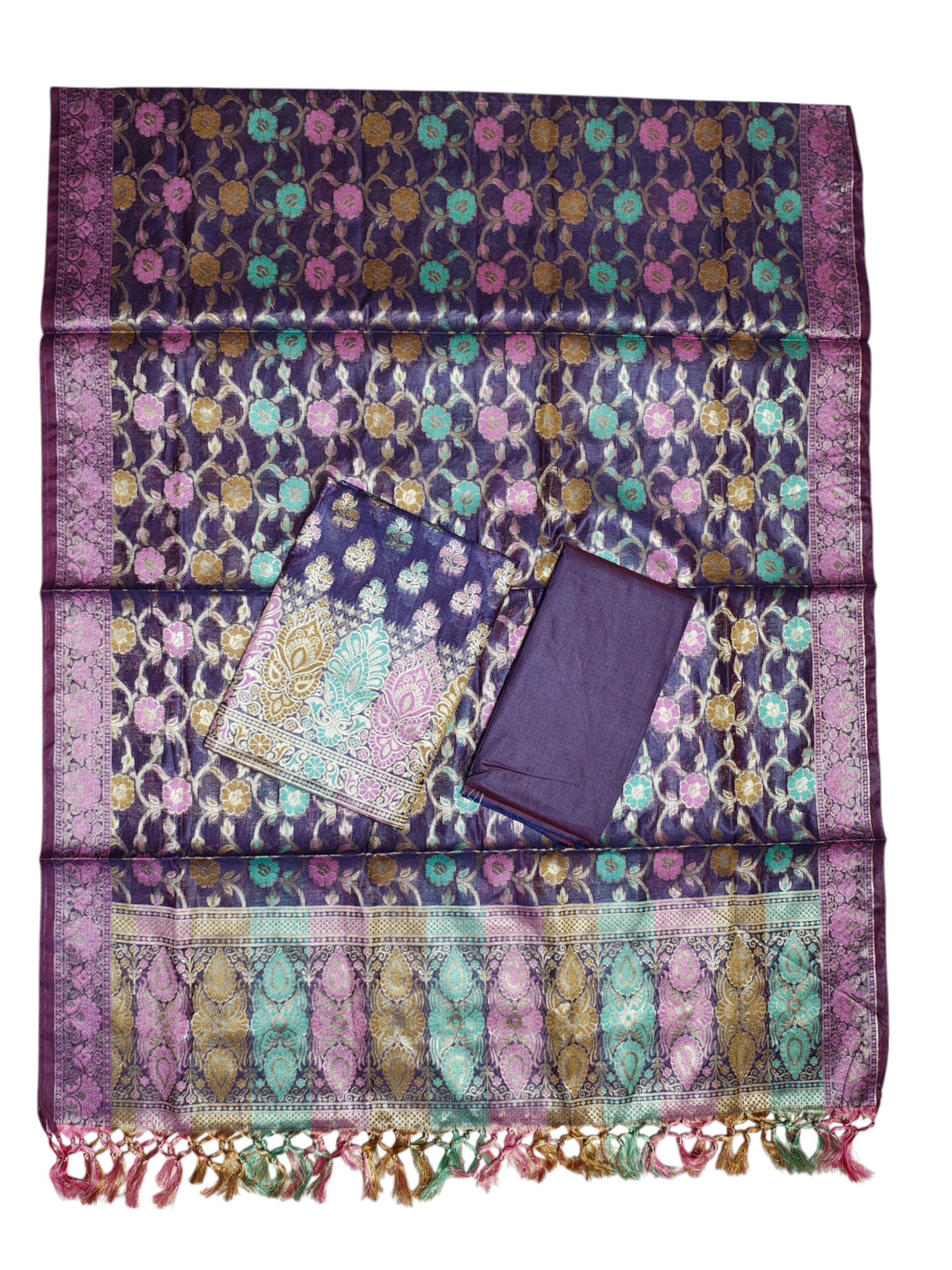 Lavender Banarasi Silk Meenakari Dress Materials for Women