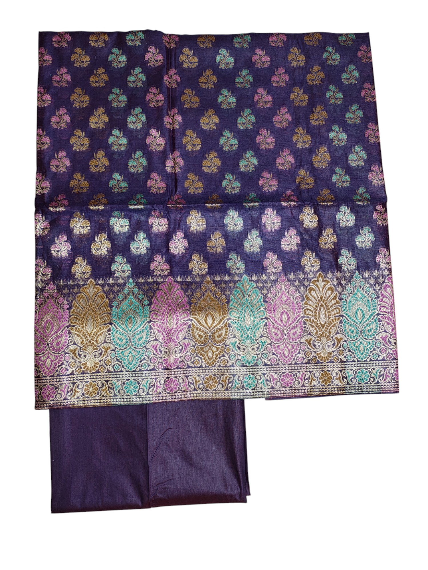 Lavender Banarasi Silk Meenakari Dress Materials for Women