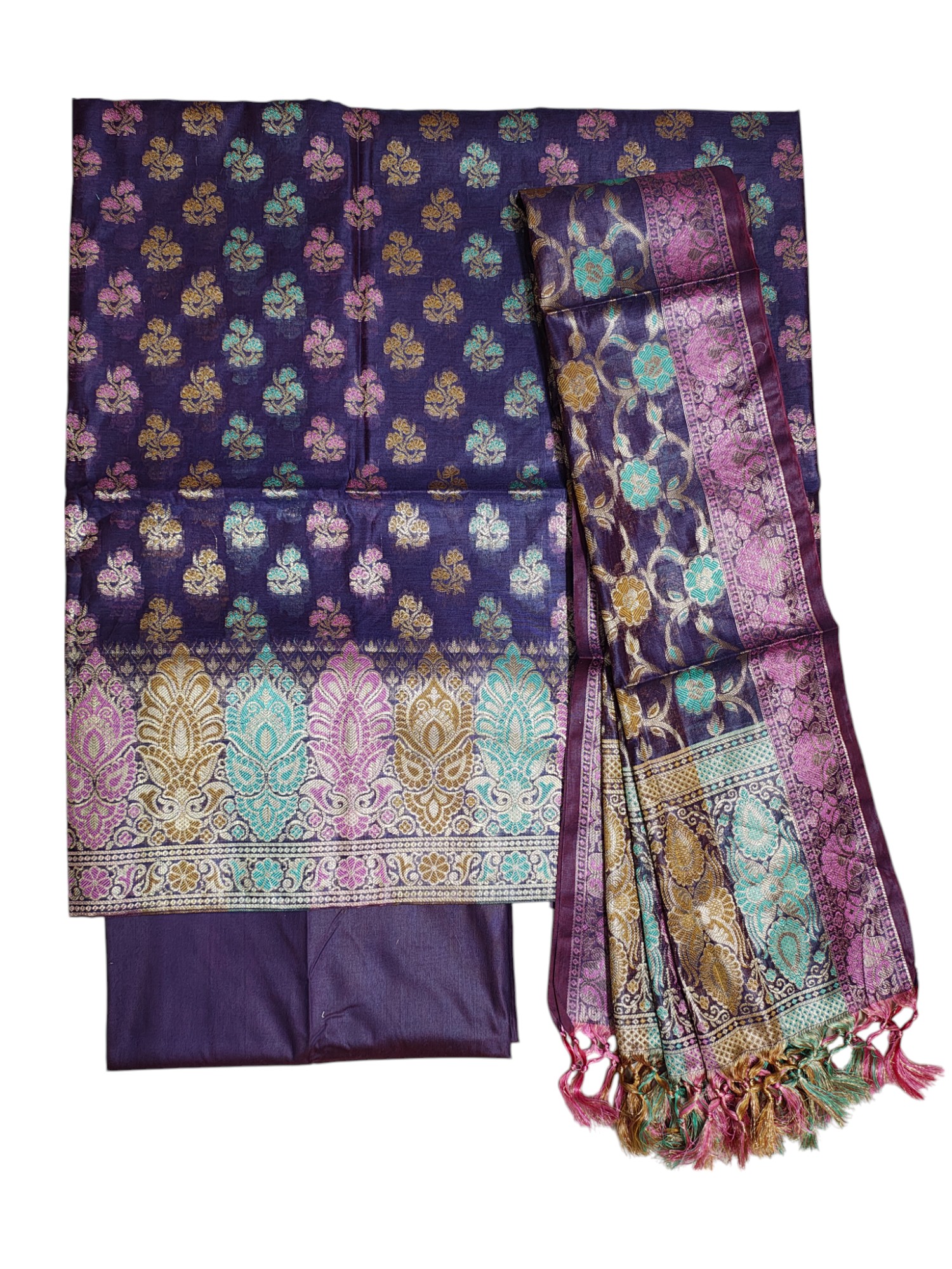 Lavender Banarasi Silk Meenakari Dress Materials for Women