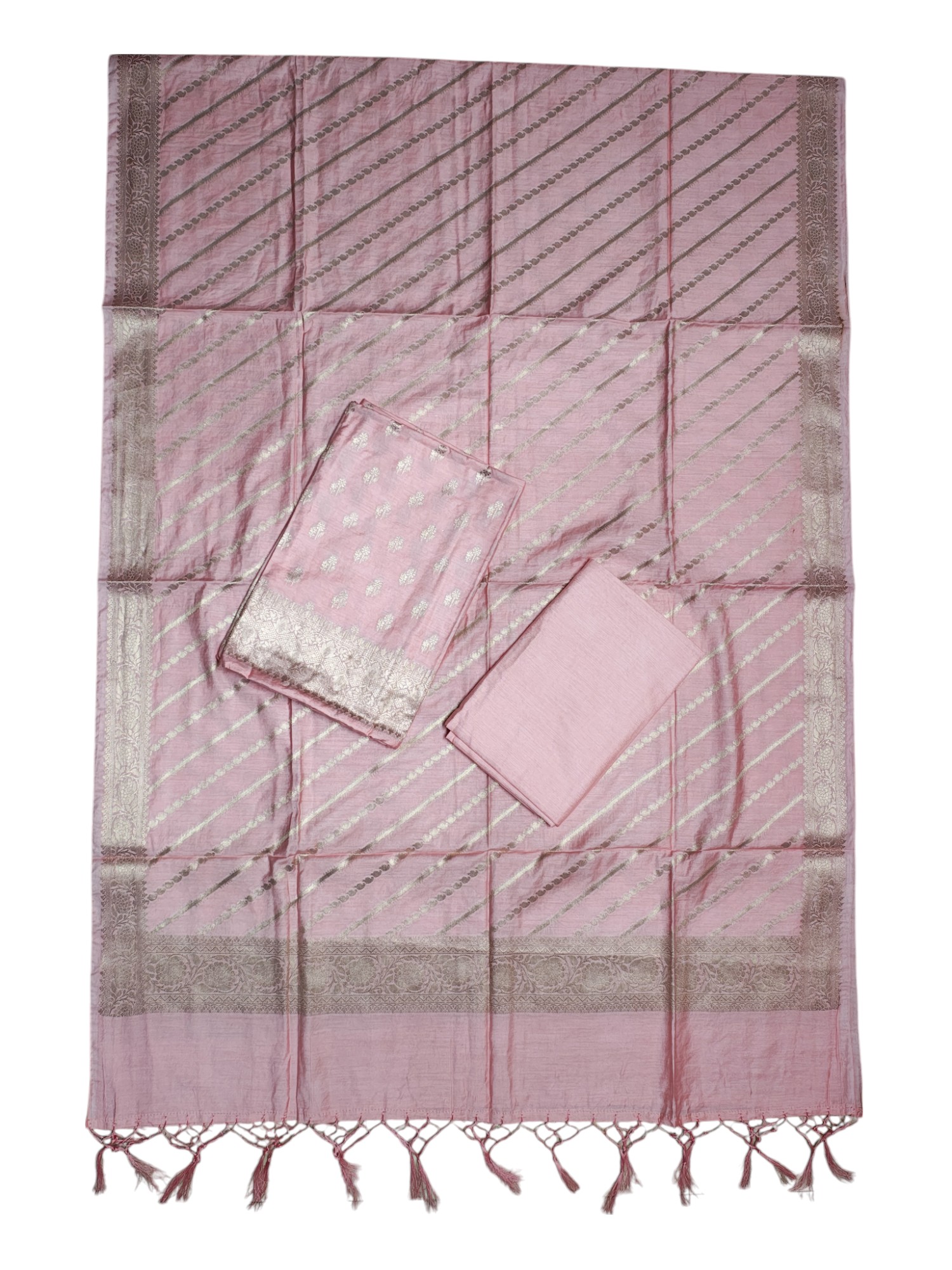 Baby Pink Banarasi Silk Unstitched Suit Set with dupatta for Women