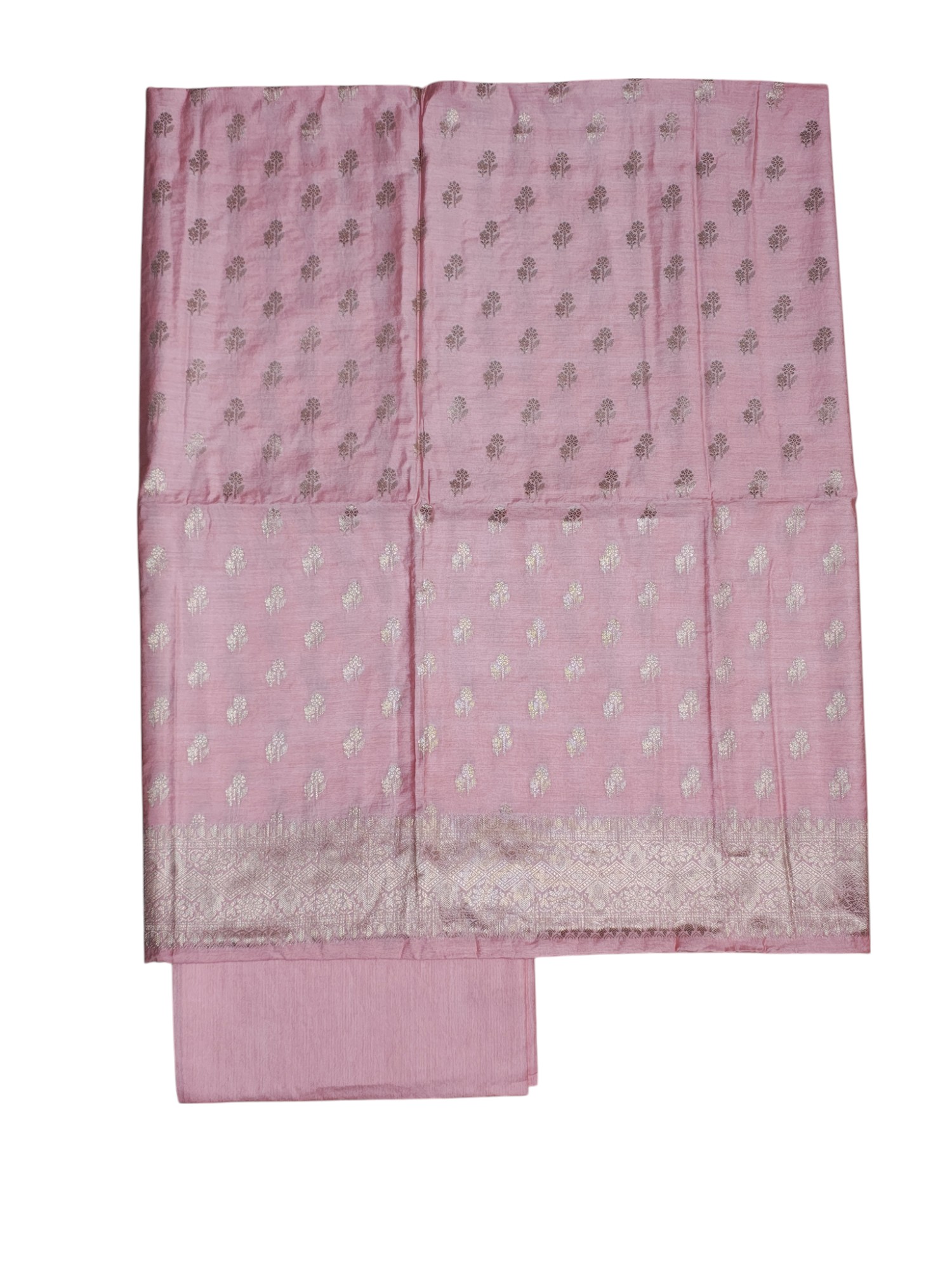 Baby Pink Banarasi Silk Unstitched Suit Set with dupatta for Women