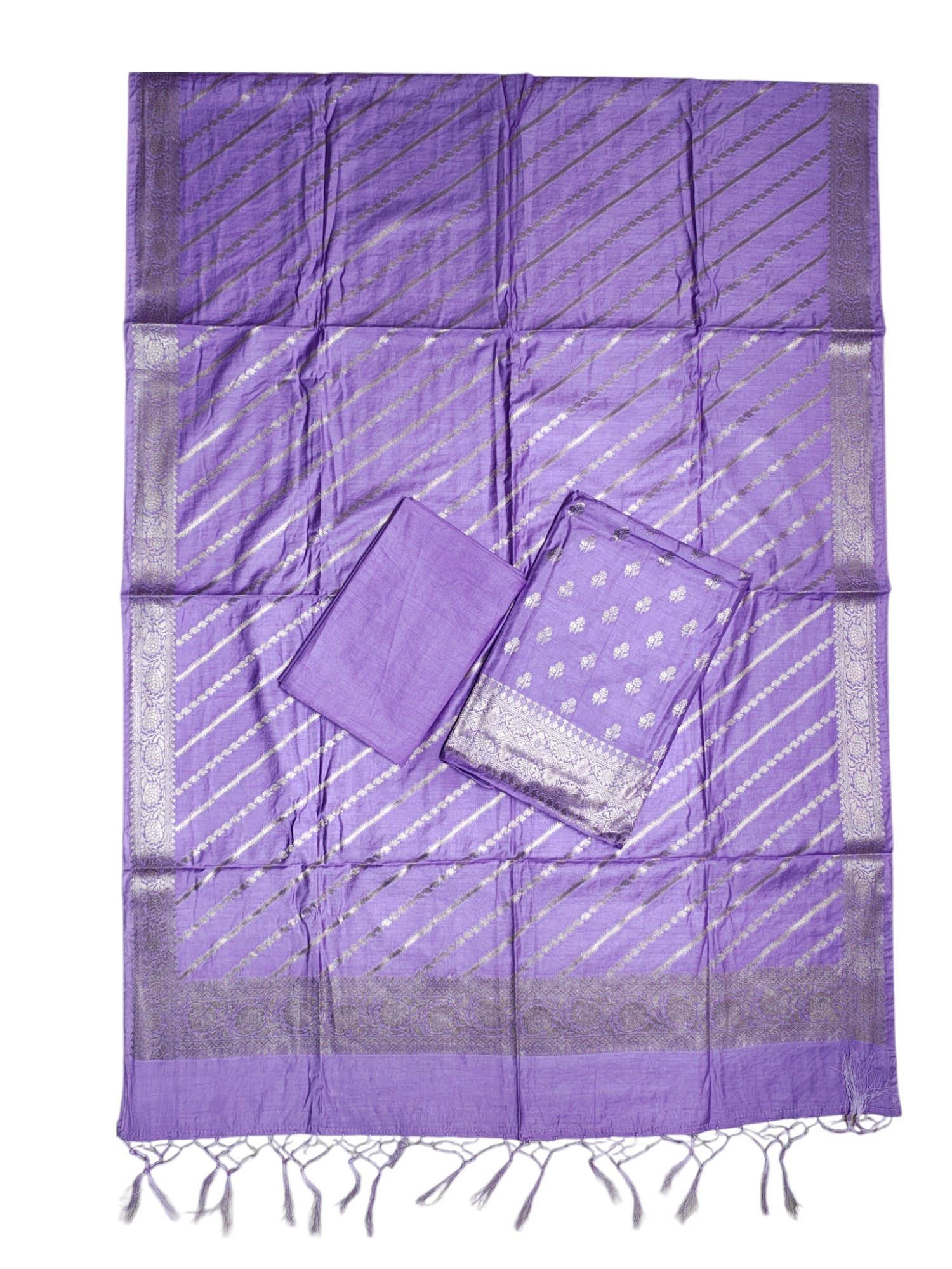 Lavender Banarasi Silk Unstitched Suit Set with dupatta for Women