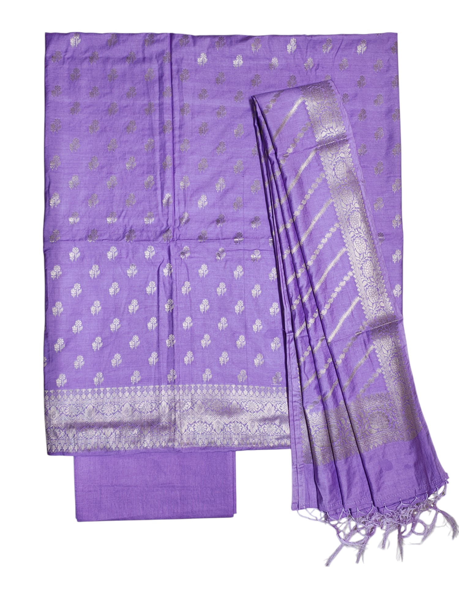 Lavender Banarasi Silk Unstitched Suit Set with dupatta for Women