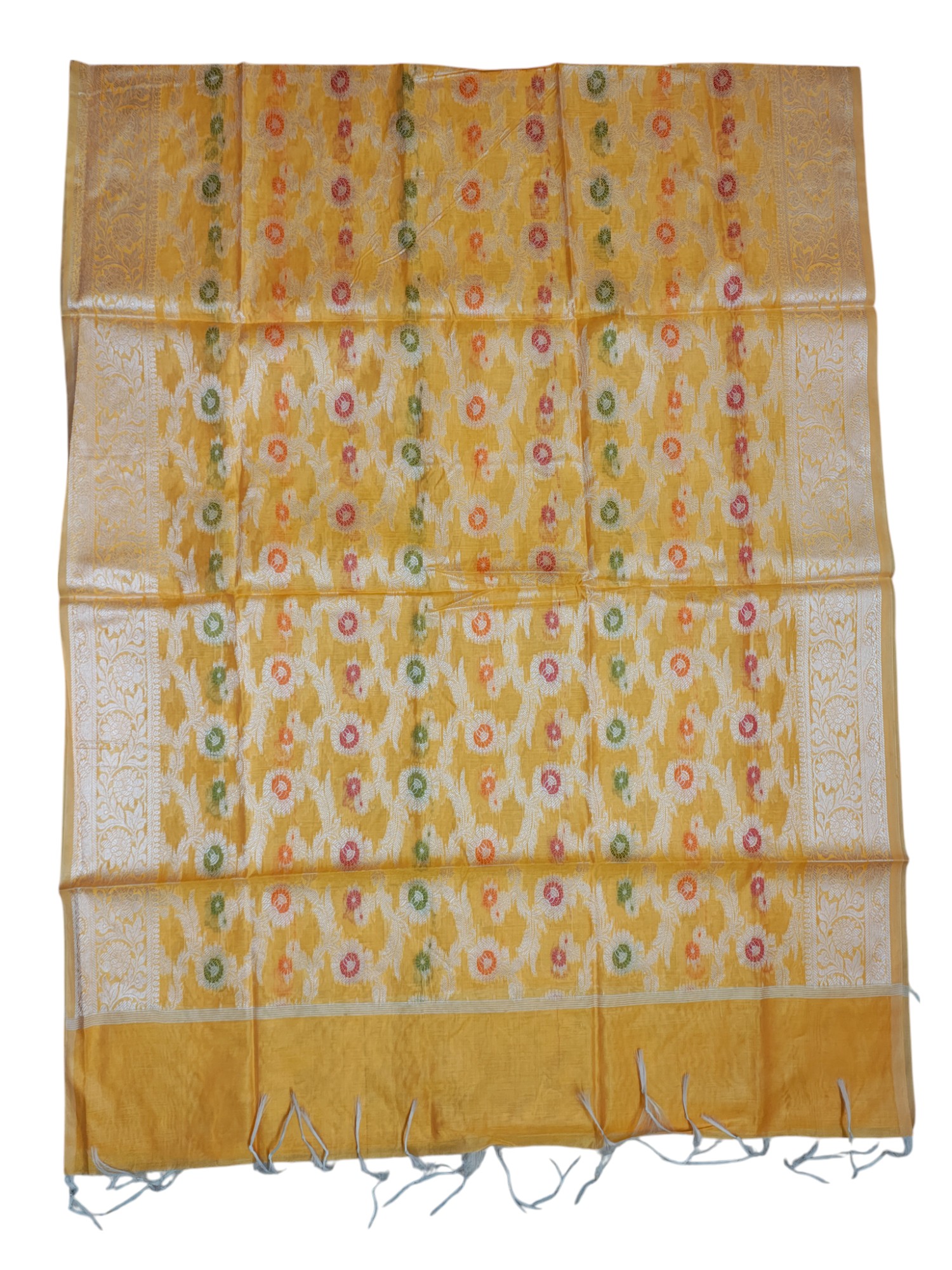 Yellow Banarasi Cotton Silk Dress Material for Women