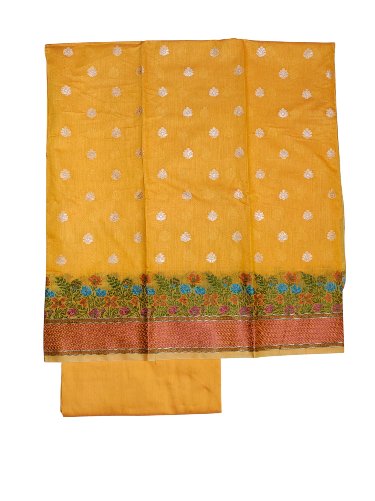 Yellow Banarasi Cotton Silk Dress Material for Women