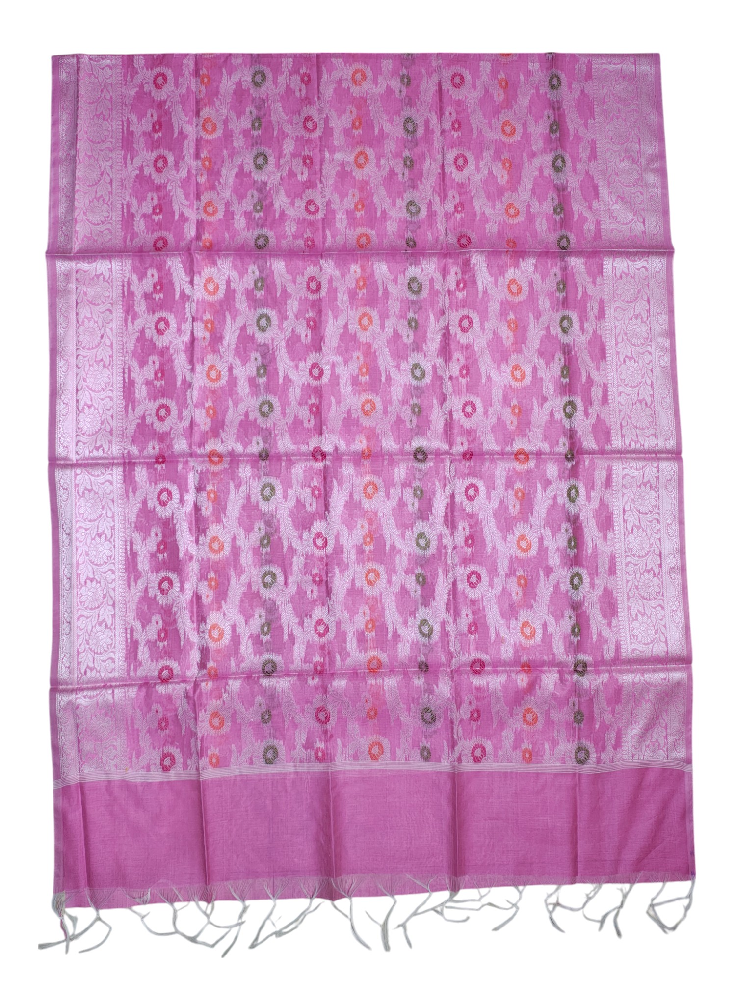 Pink Banarasi Cotton Silk Unstitched Suit Set with dupatta for Women