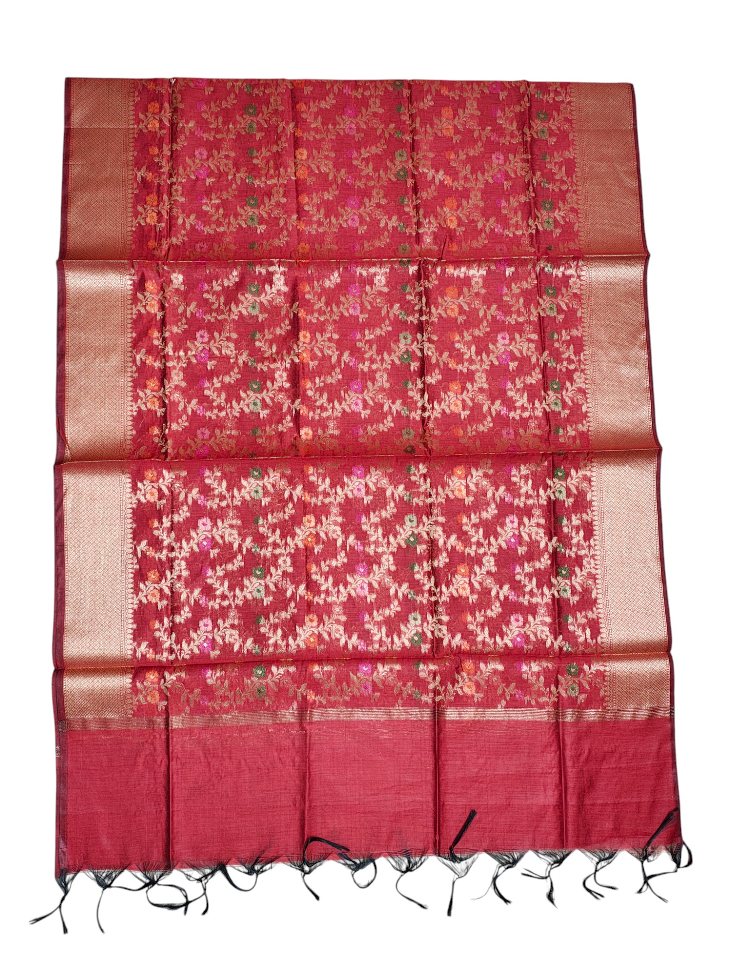Red Banarasi Cotton Silk Unstitched Salwar Suit Set with Dupatta for Women