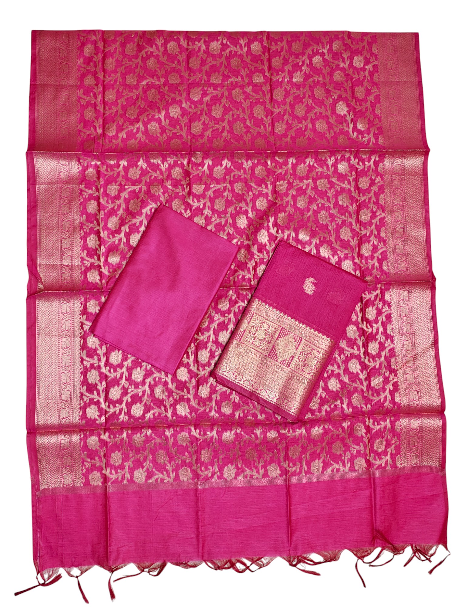 Dark Pink Banarasi Silk Unstitched Suit Set with dupatta for Women