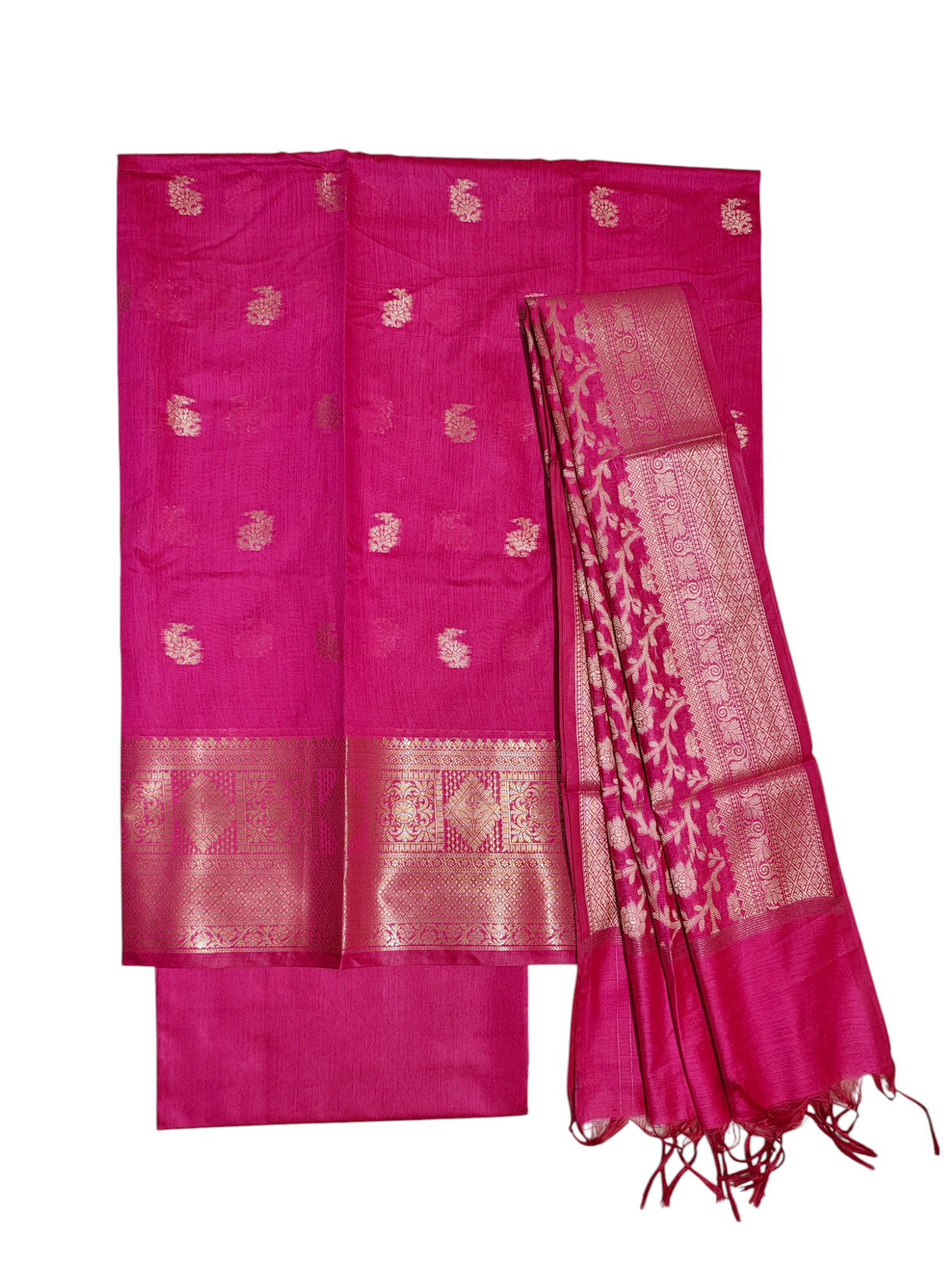 Dark Pink Banarasi Silk Unstitched Suit Set with dupatta for Women
