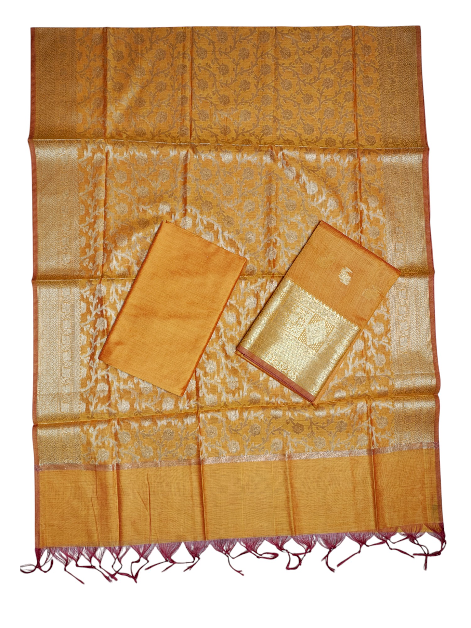 Mustard Unstitched Banarasi Cotton Silk Salwar Suit Dress Material for Women