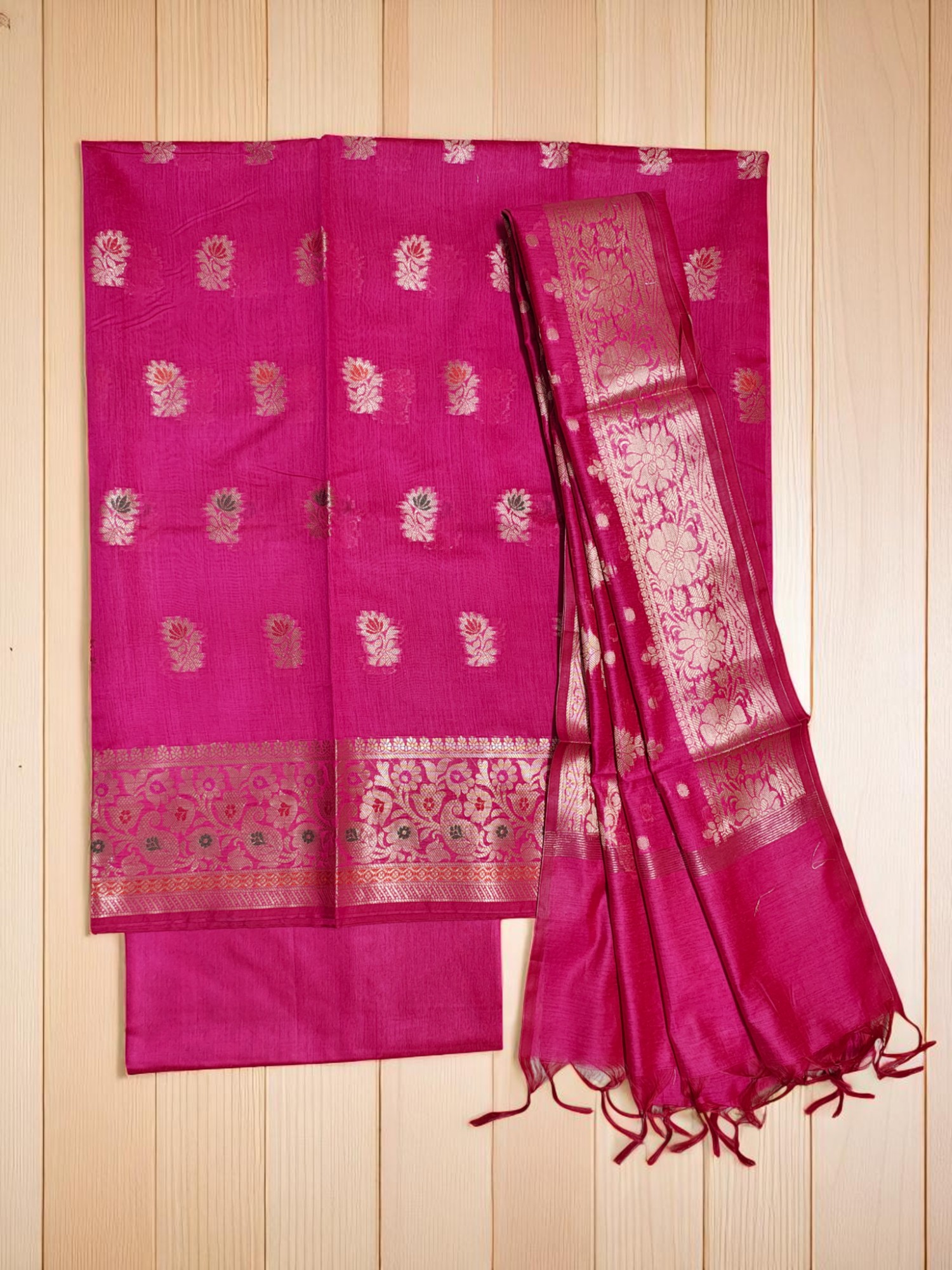 Magenta Banarasi Silk Dress Materials for Women