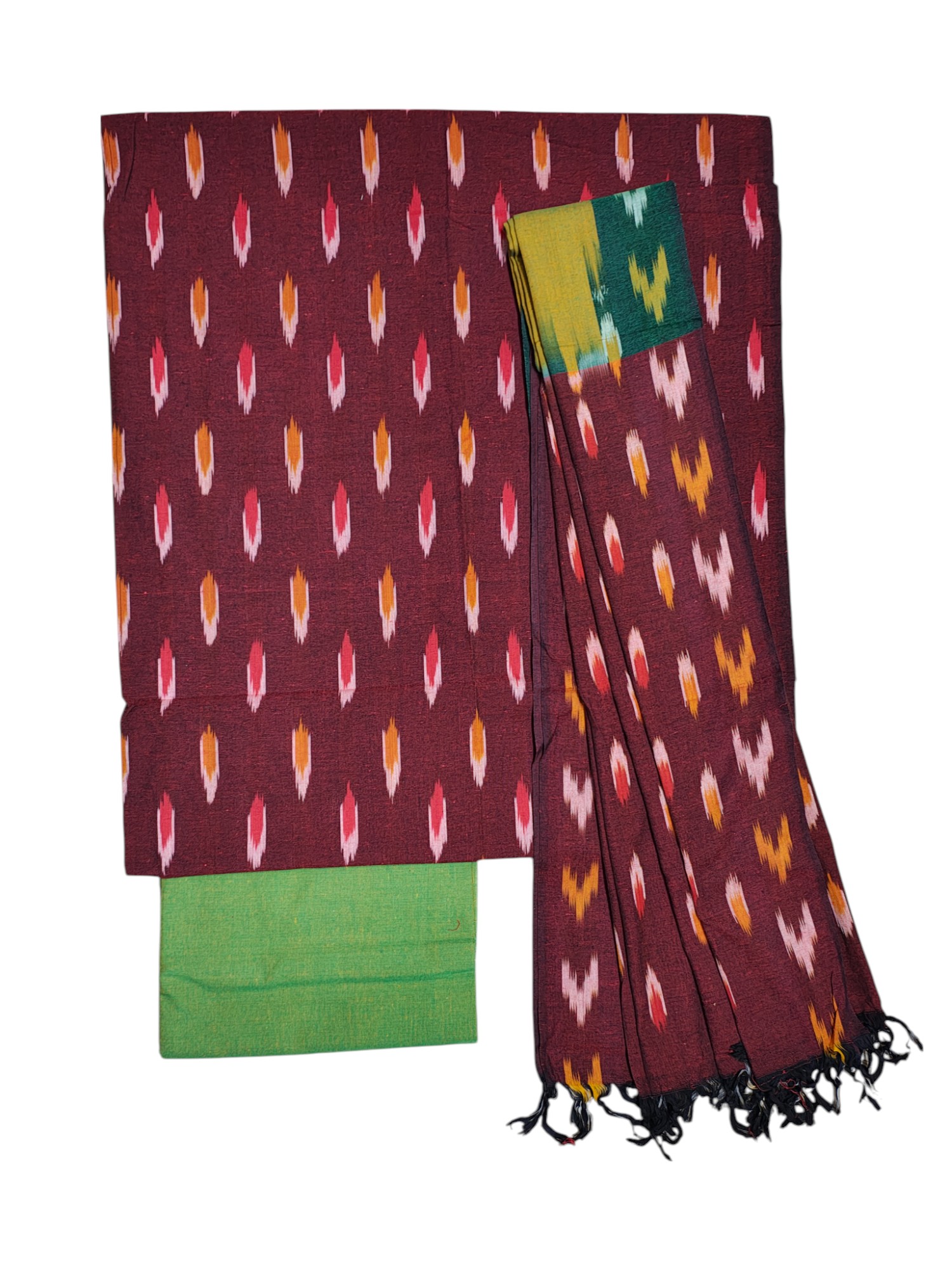 Peach Ikkat Cotton Unstitched Salwar Suit Set with Dupatta