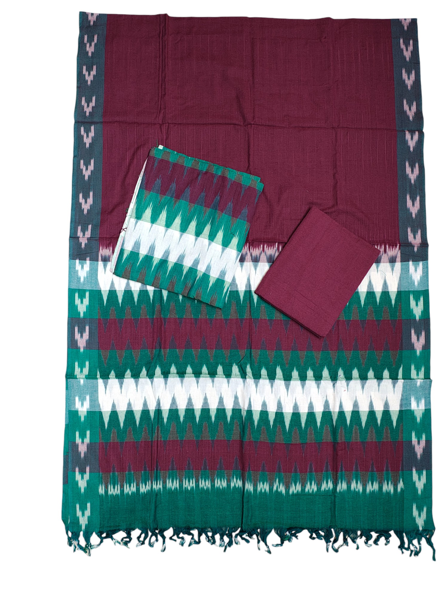 Green & Orange Unstitched Pochampally Ikkat Salwar Suit Dress Material with Dupatta for Women Green & Orange Unstitched Pochampally Ikkat Salwar Suit Dress Material with Dupatta for Women