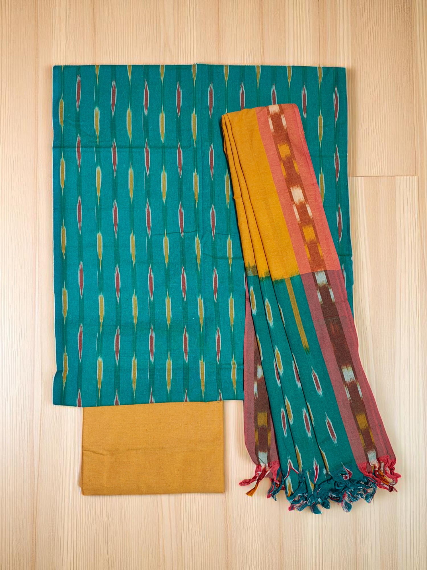 Firoza Pochampally Ikkat Cotton Dress Material with Dupatta