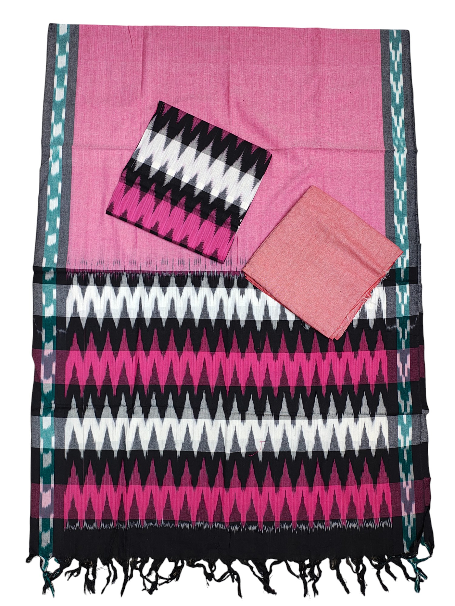 Pink & Orange Unstitched Pochampally Ikkat Salwar Suit Set with Dupatta for Women