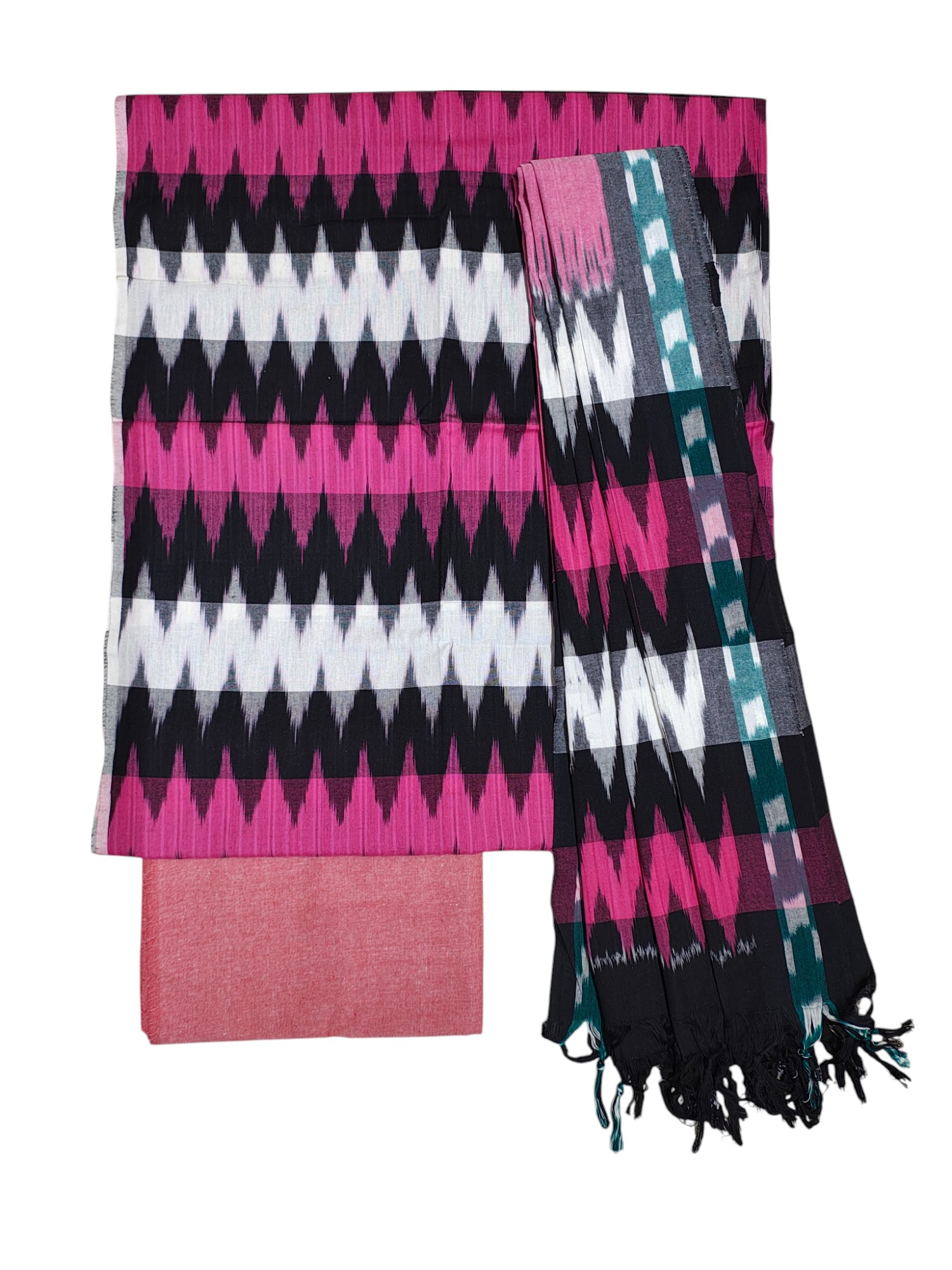 Pink & Orange Unstitched Pochampally Ikkat Salwar Suit Set with Dupatta for Women