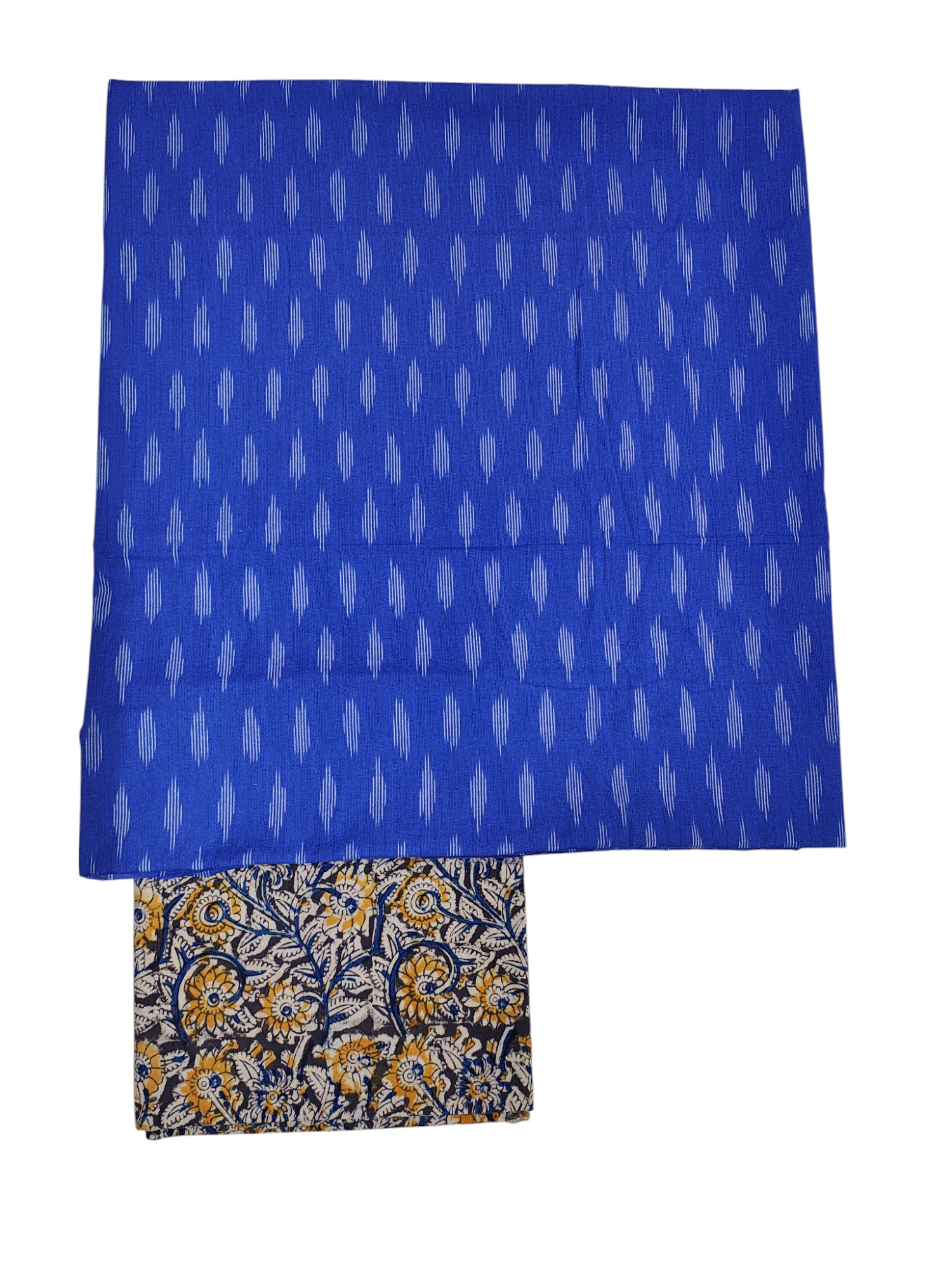 Blue Kalamkari Unstitched Salwar Suit Set with Dupatta