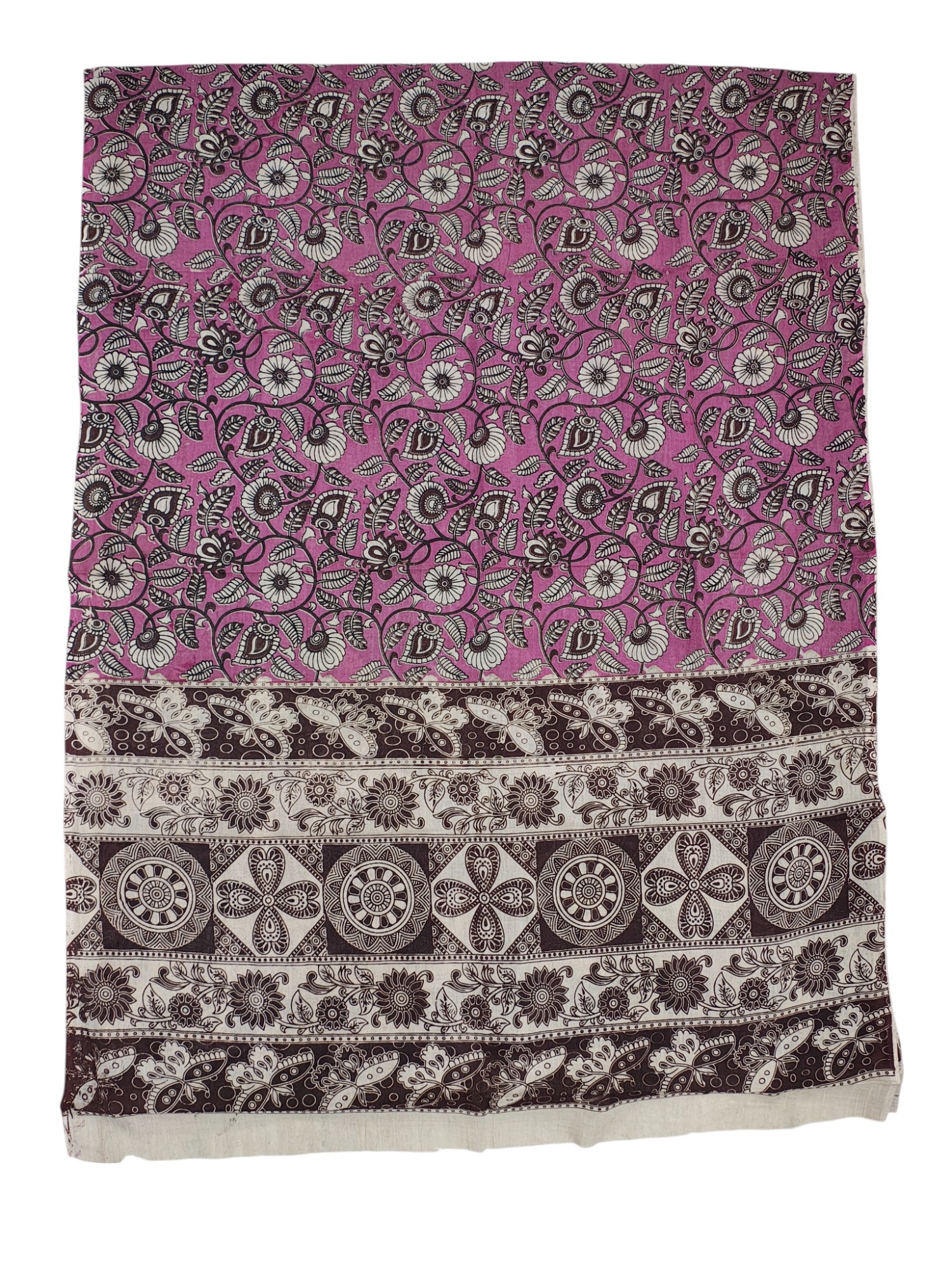 Red & Purple Kalamkari Unstitched Salwar Suit Set with Dupatta
