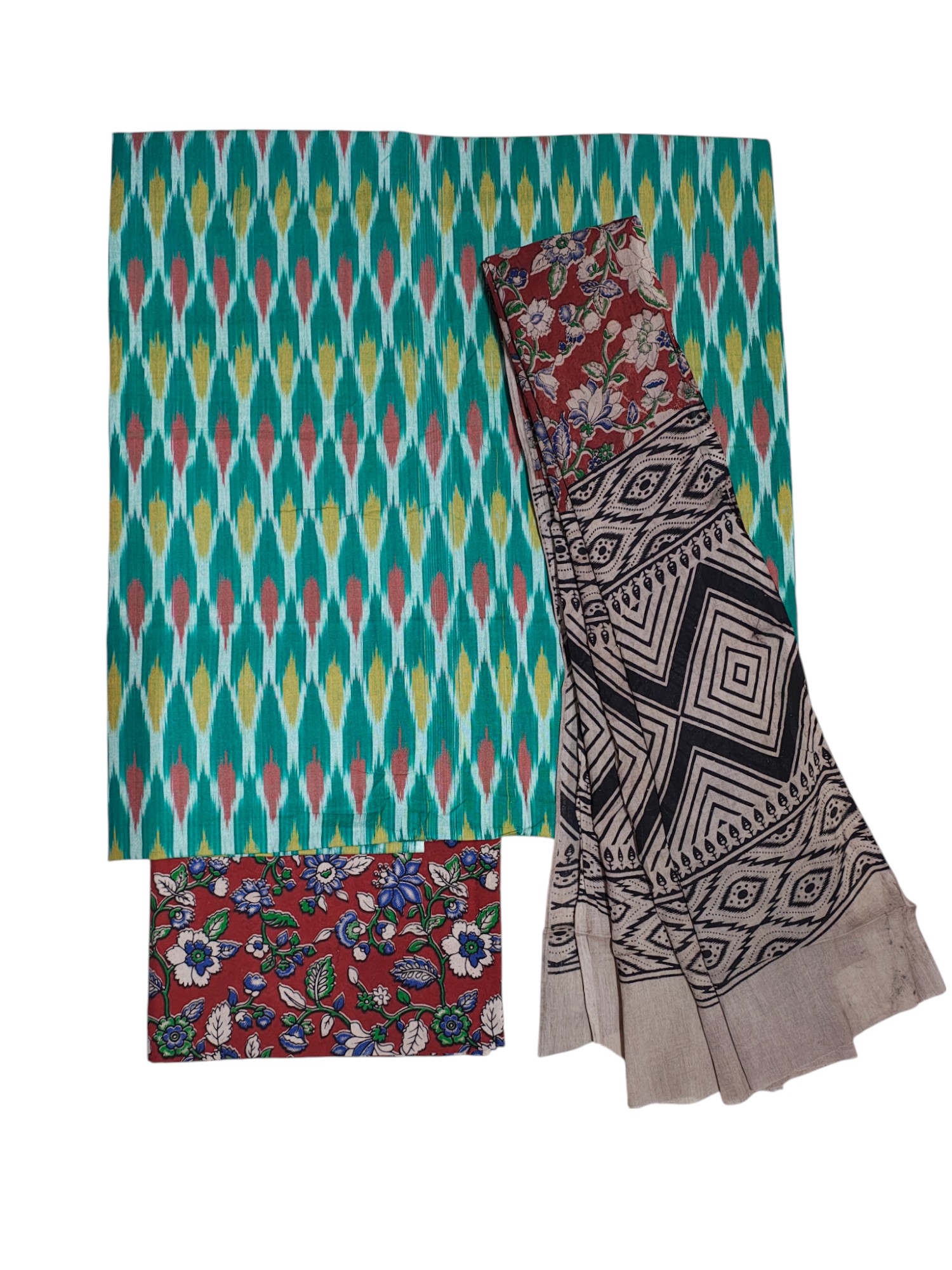 Green & Maroon Kalamkari Dress Materials