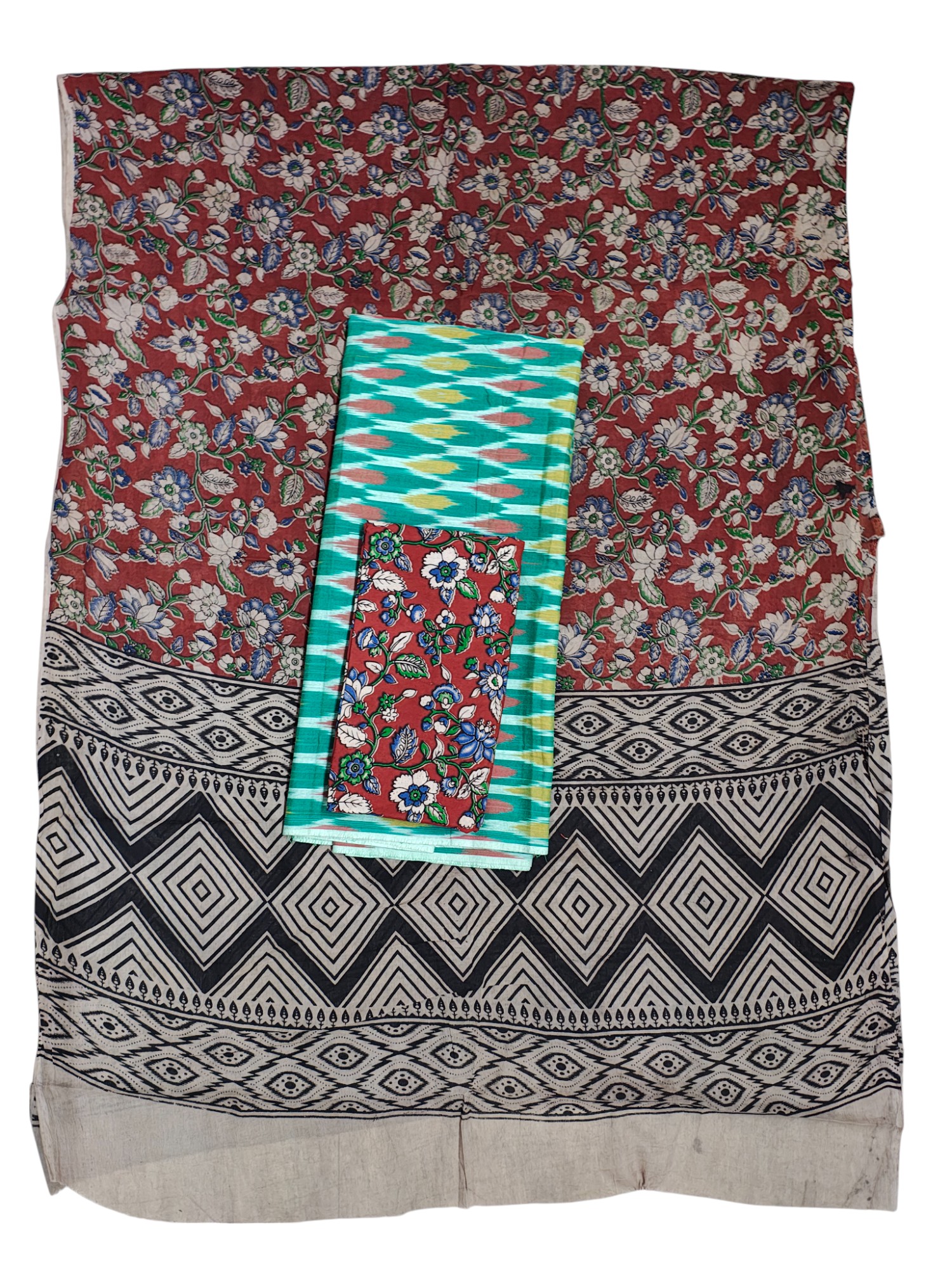 Green & Maroon Kalamkari Dress Materials
