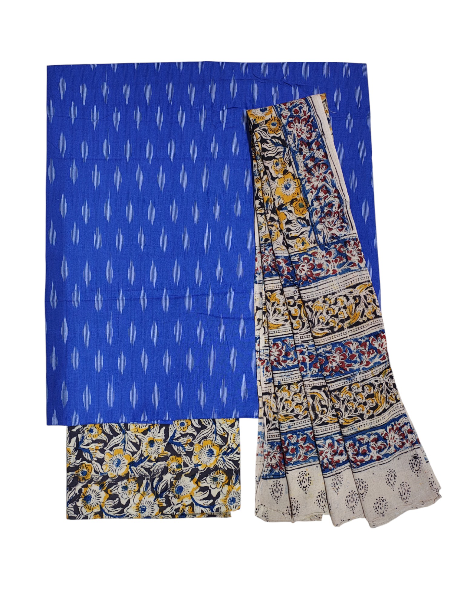 Blue Kalamkari Unstitched Salwar Suit Set with Dupatta