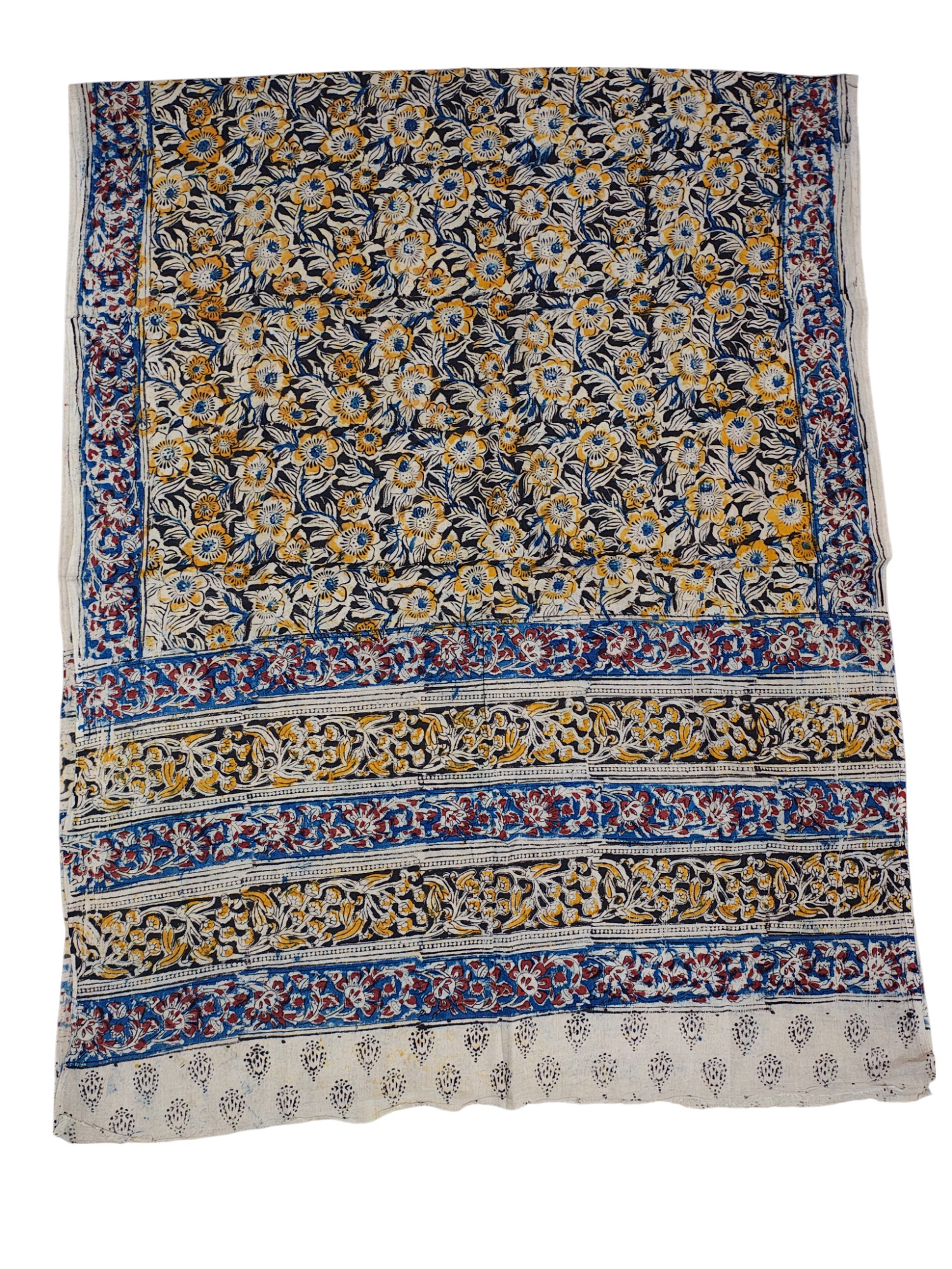 Blue Kalamkari Unstitched Salwar Suit Set with Dupatta